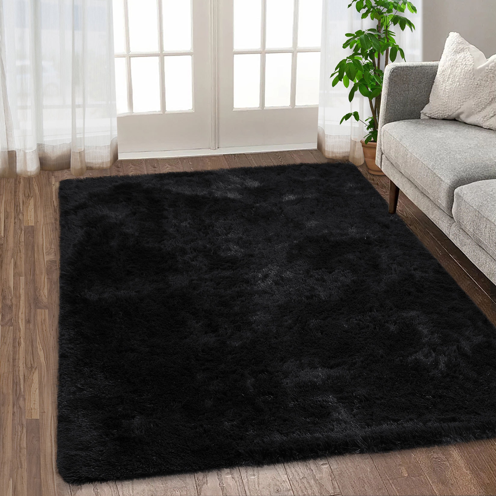 Garvee YXY-LO-PHO-0PW2VU86 8 x 10 (ft) Polyester Black Rectangular Indoor Solid Machine washable Area rug