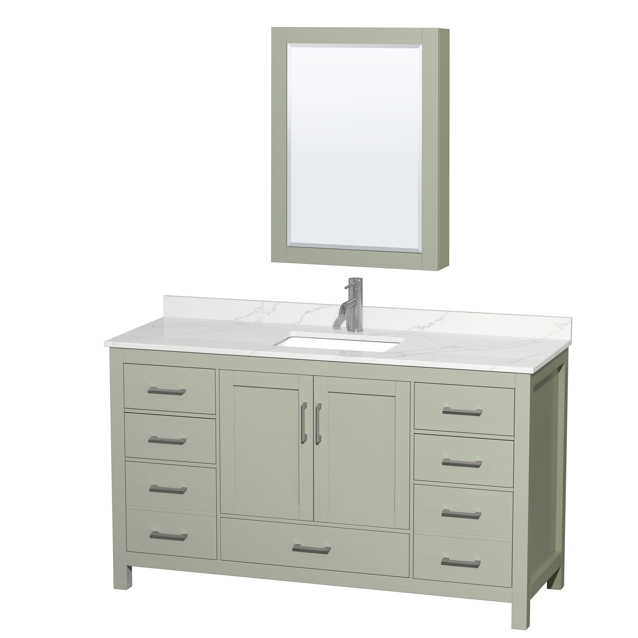 Wyndham Collection Sheffield 60-in Light Green with Brushed Nickel Trim Undermount Single Sink Bathroom Vanity with Giotto Quartz Quartz Top