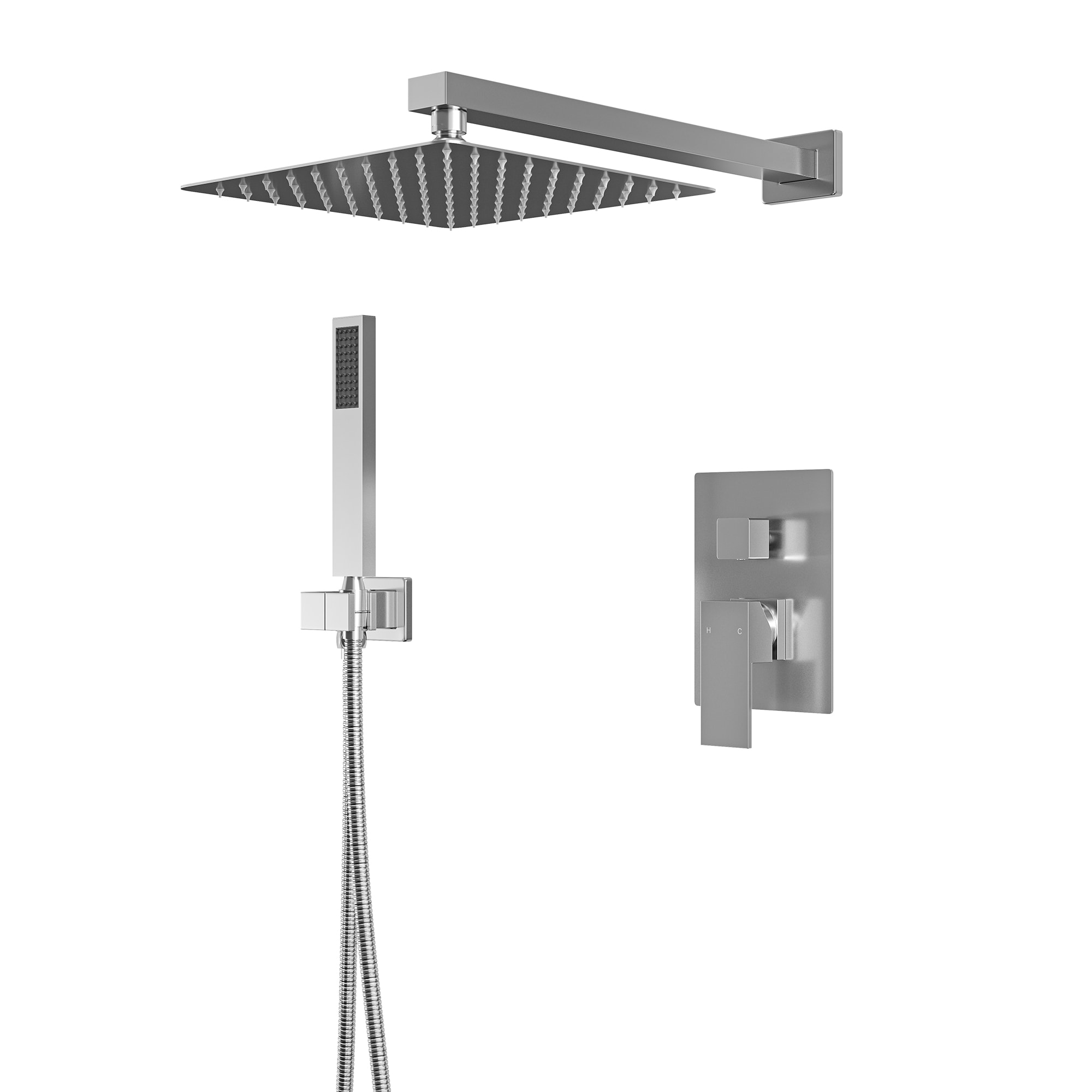 CASAINC EB-W-2-10-MB Brush Nickel 10 Inch Square Bathroom Shower Combo Set Brushed Nickel 10-in Built-In Shower Faucet System with 2-way Diverter ( Pressure-balanced Valve Included )