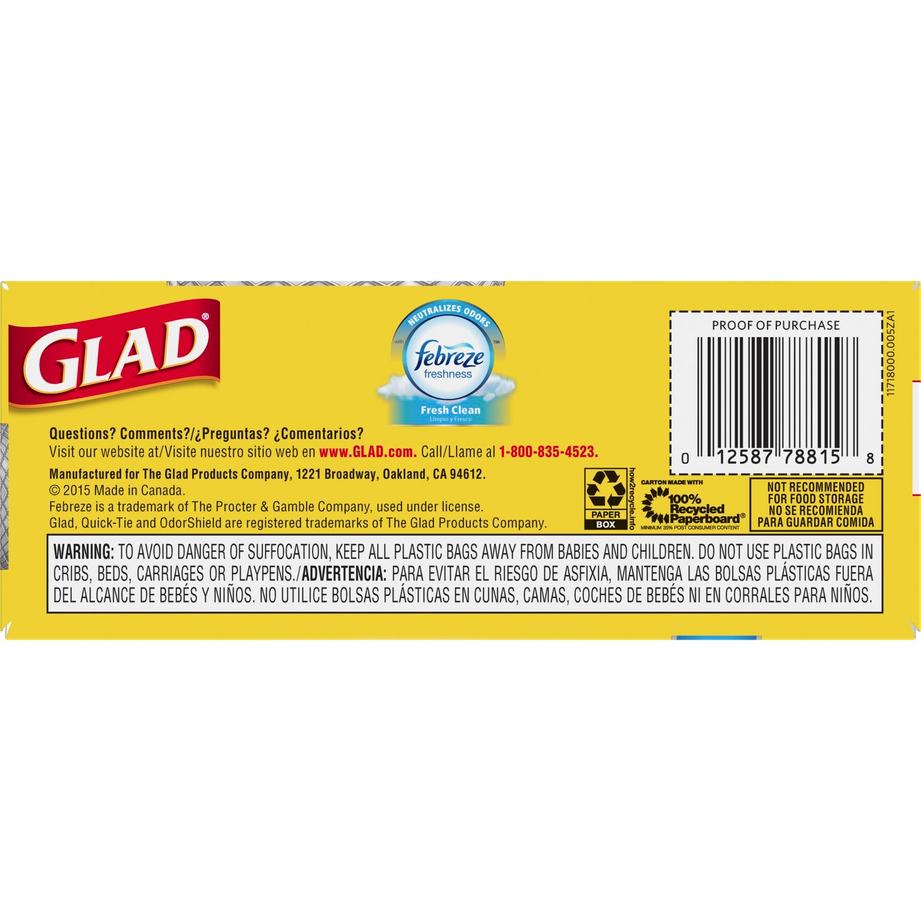 Glad Medium Drawstring Trash Bags, 8 Gallon, White, Gain Original Scent with Febreze Freshness, 80 Count