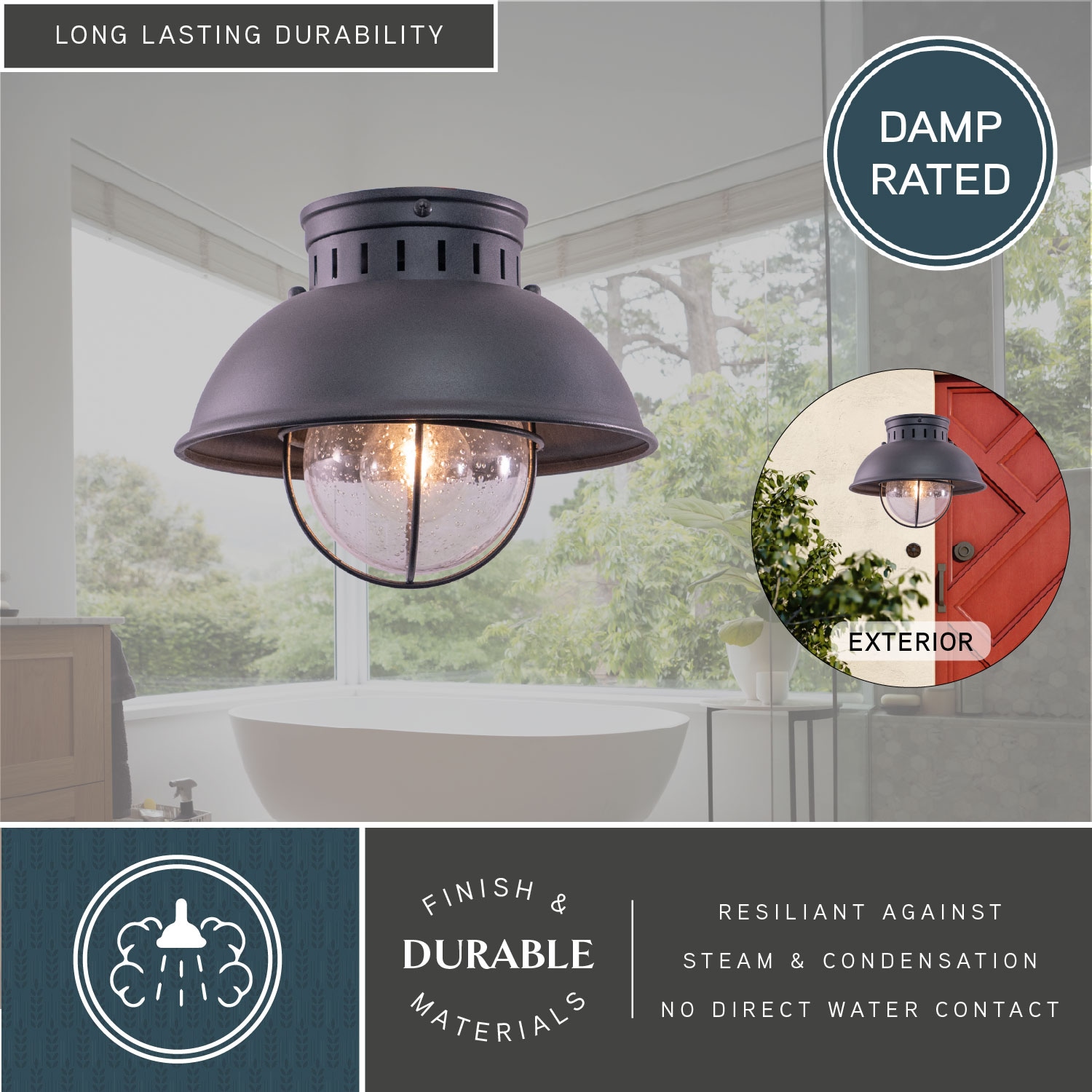 Harwich Textured Gray Coastal Globe Flush Mount with Seeded Glass