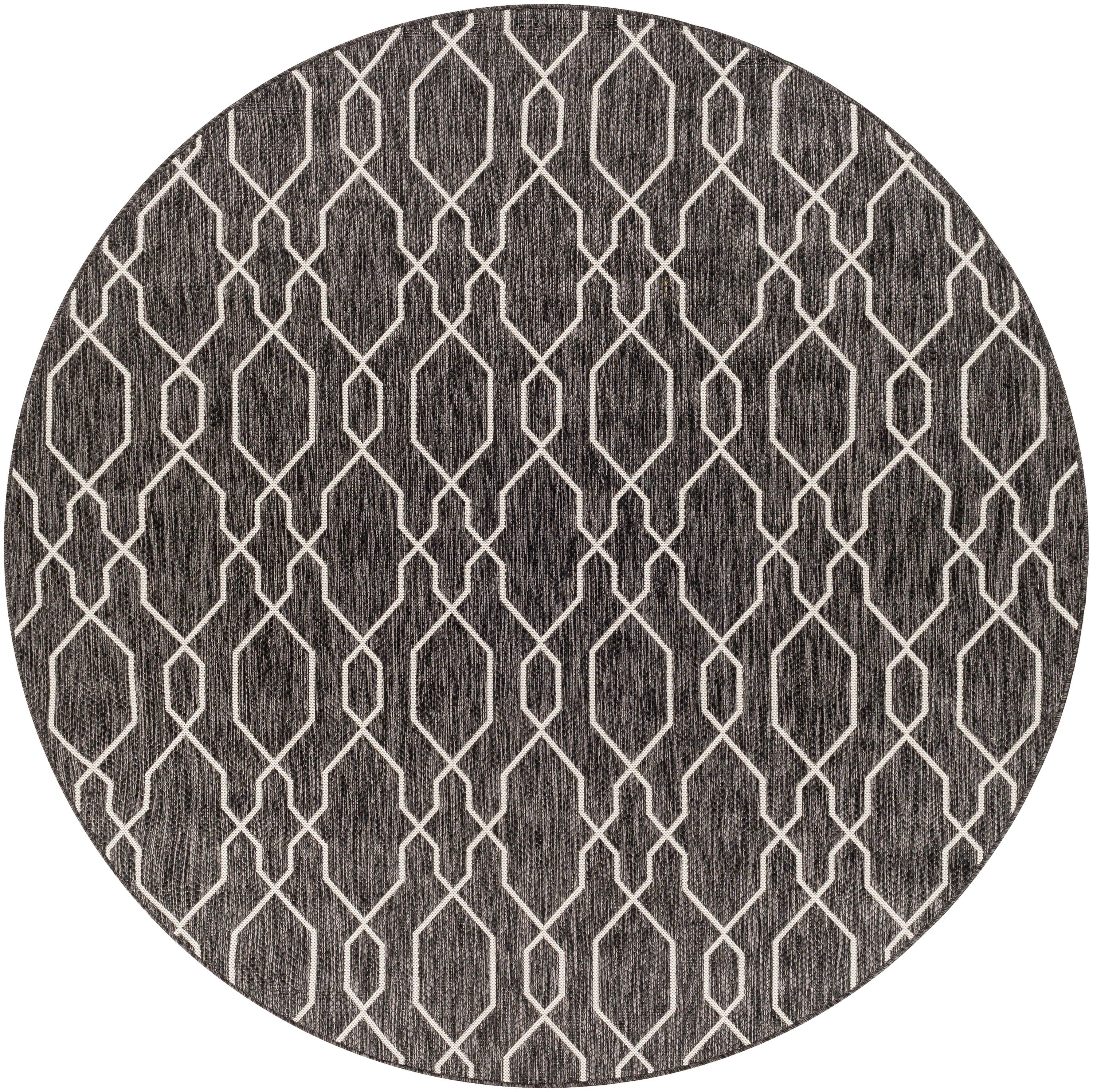 Livabliss EAG2384-710RD Eagean 8 x 8 (ft) Polypropylene Black Round Indoor/Outdoor Medallion Oriental Area rug
