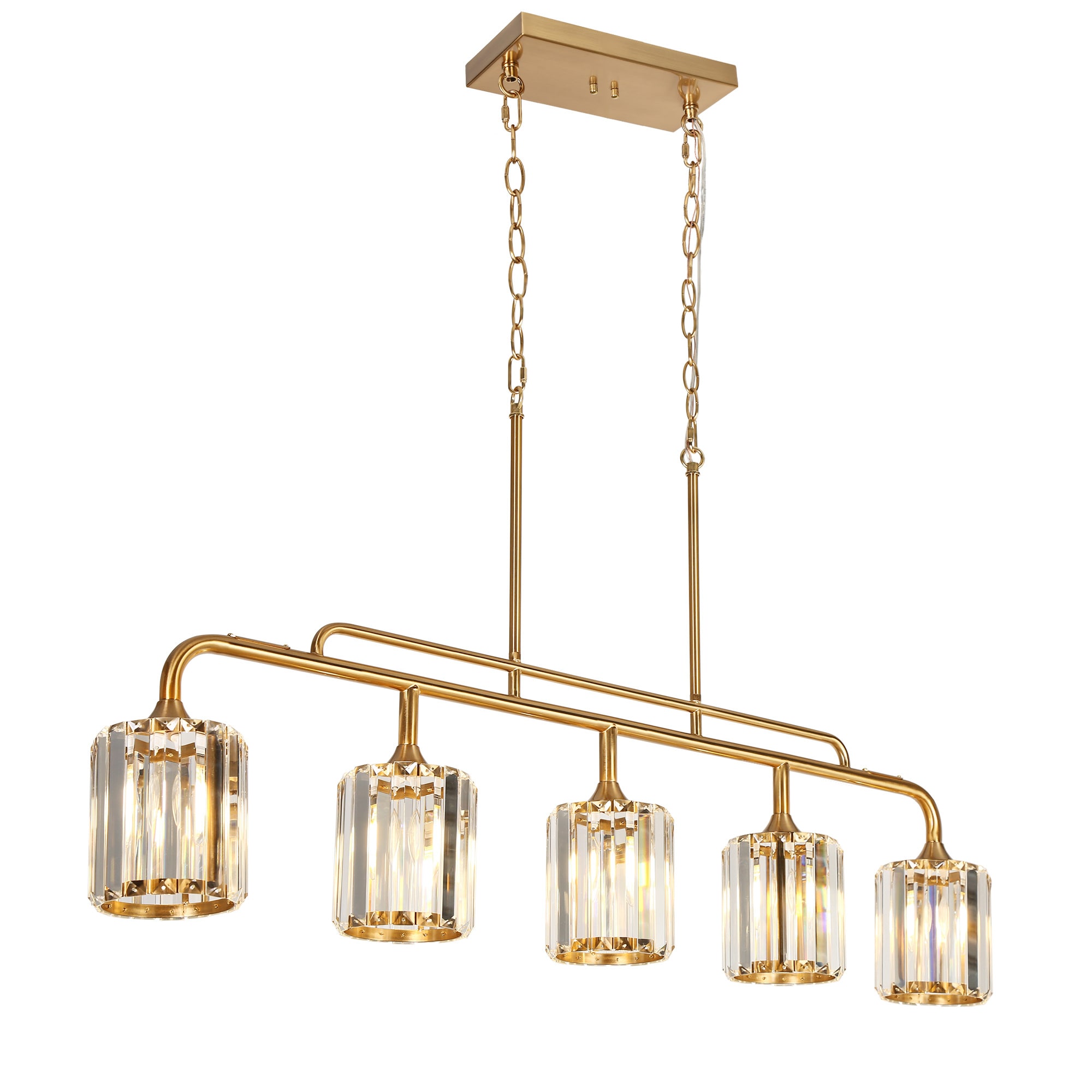 Oversized Brass and Crystal 47" Linear Island Chandelier