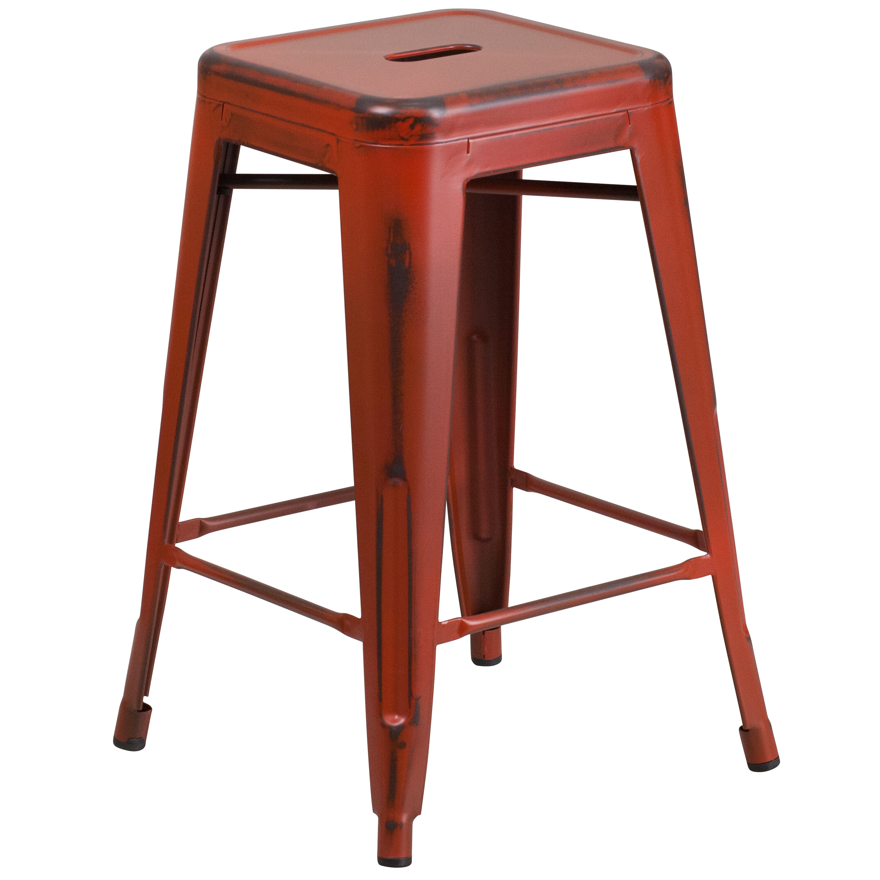 Flash Furniture 889142024514 Kai Kelly Red 24.0-in H Counter height Square seat Stackable Metal Bar Stool