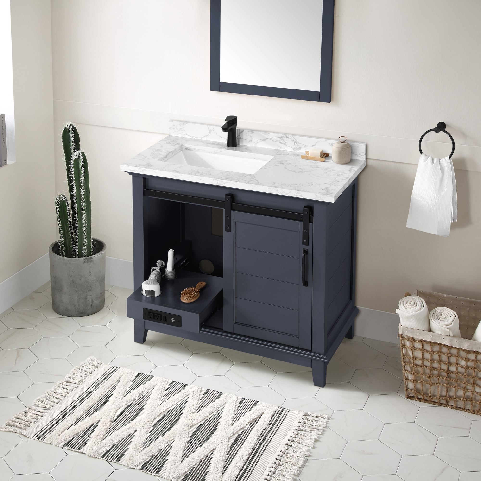 OVE Decors Edenderry 36-in Stone Blue Undermount Single Sink Bathroom ...