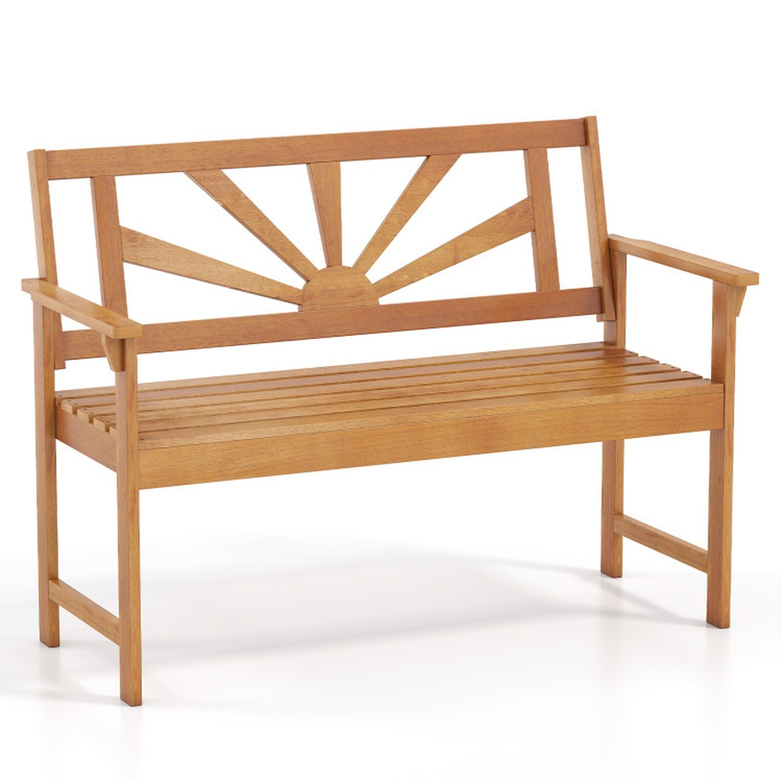 SUGIFT - 2-Seater Acacia Wood Bench 47-in with Backrest Armrests and 800-lb Capacity for Patio