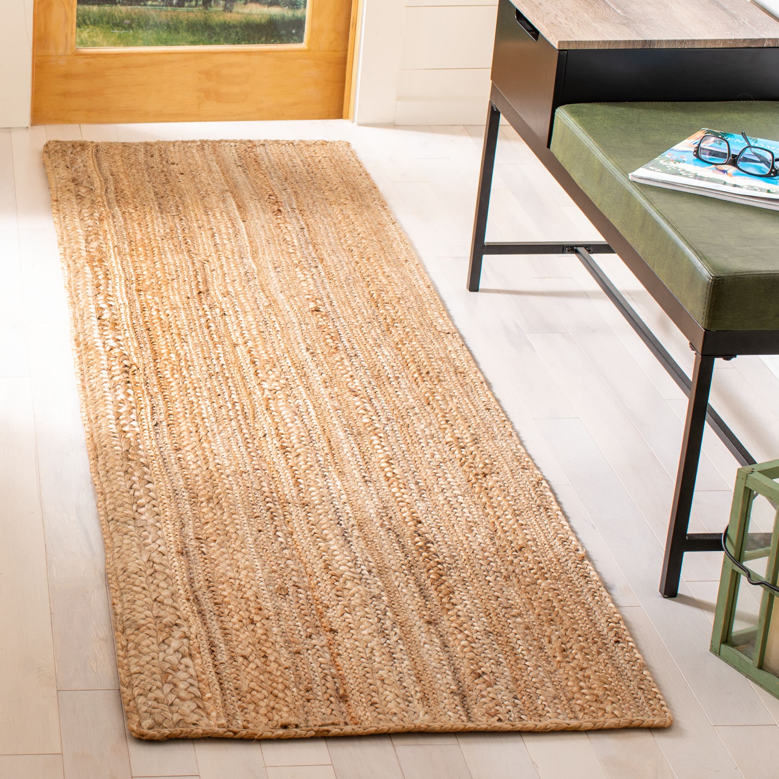 Safavieh NF923A-28 Natural Fiber Brades 2 x 8 (ft) Jute Natural Rectangular Indoor Stripe Runner rug
