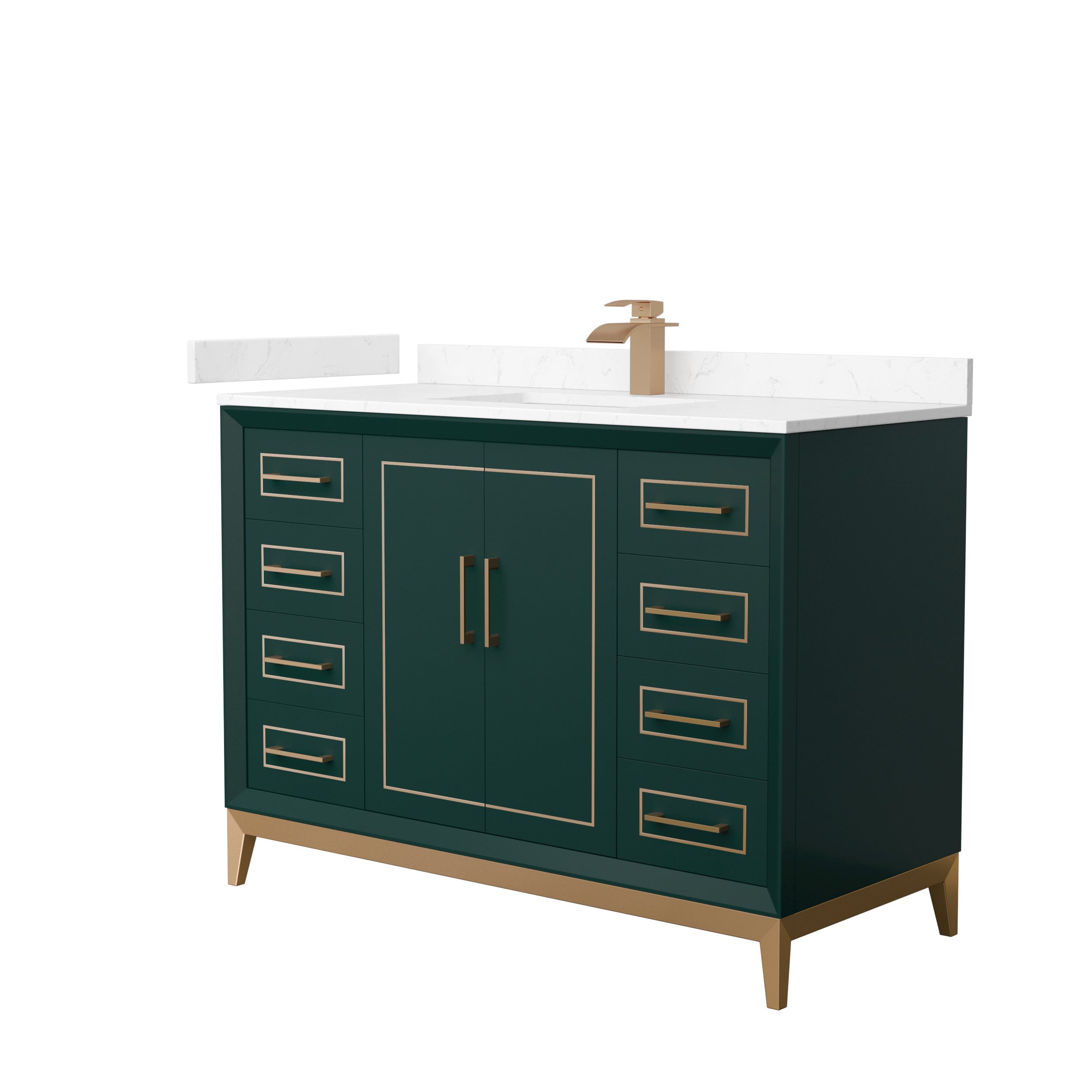 Wyndham Collection WCH515148SGSC2UNSMXX Marlena 48-in Green with Satin Bronze Trim Undermount Single sink Bathroom Vanity with Carrara cultured marble Cultured marble Top