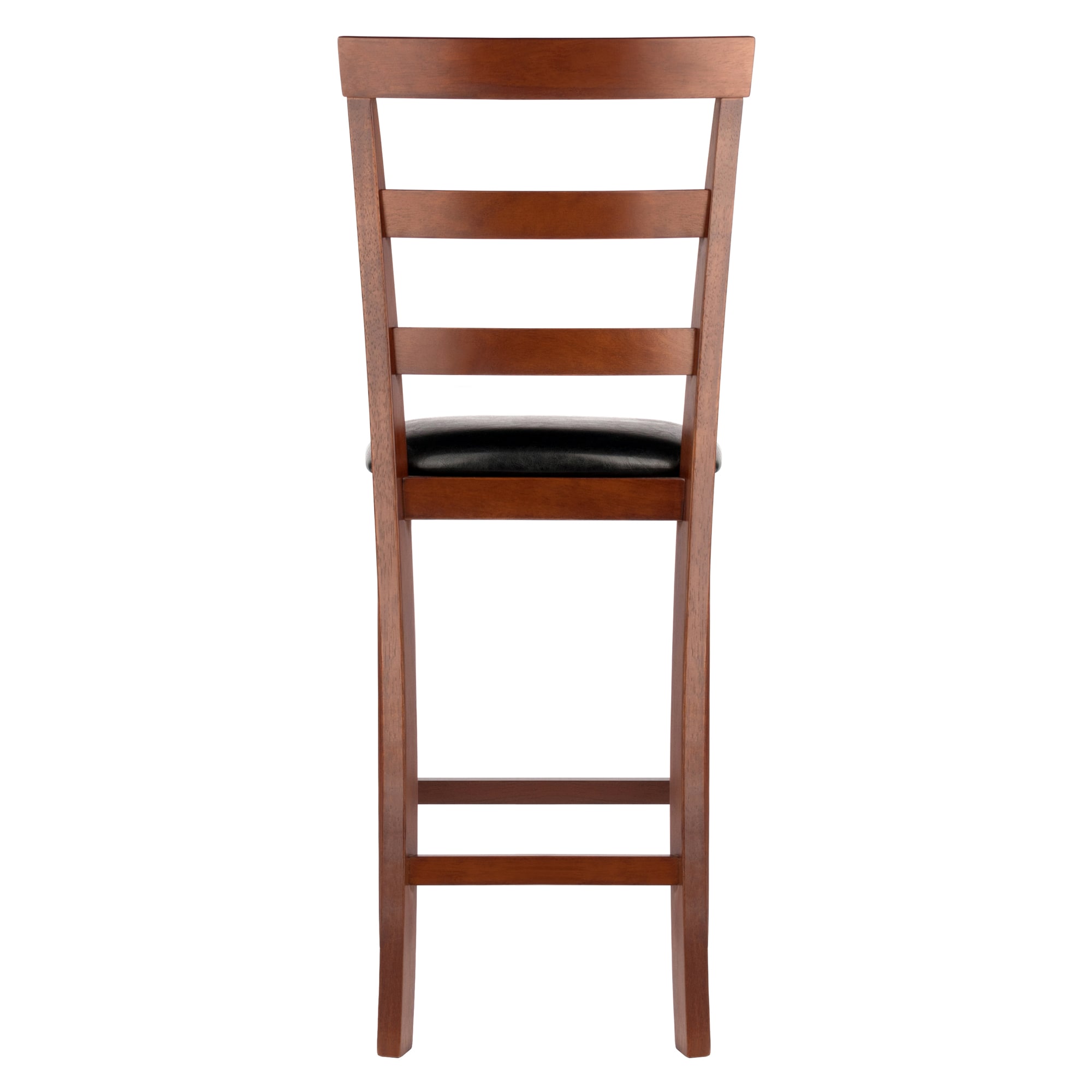 Walnut Wood & Black Leather Transitional Counter Stools, Set of 2