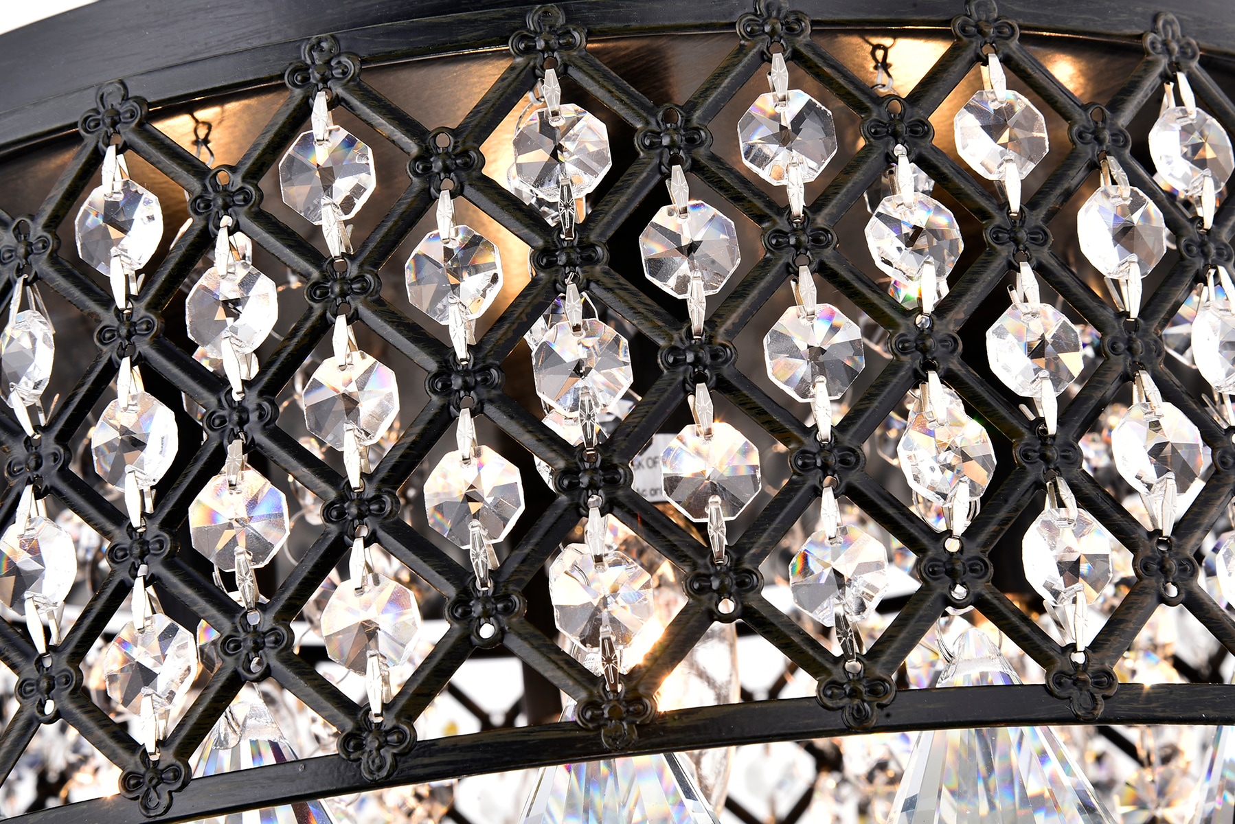 Antique Black Crystal Drum Semi-Flush Mount Chandelier