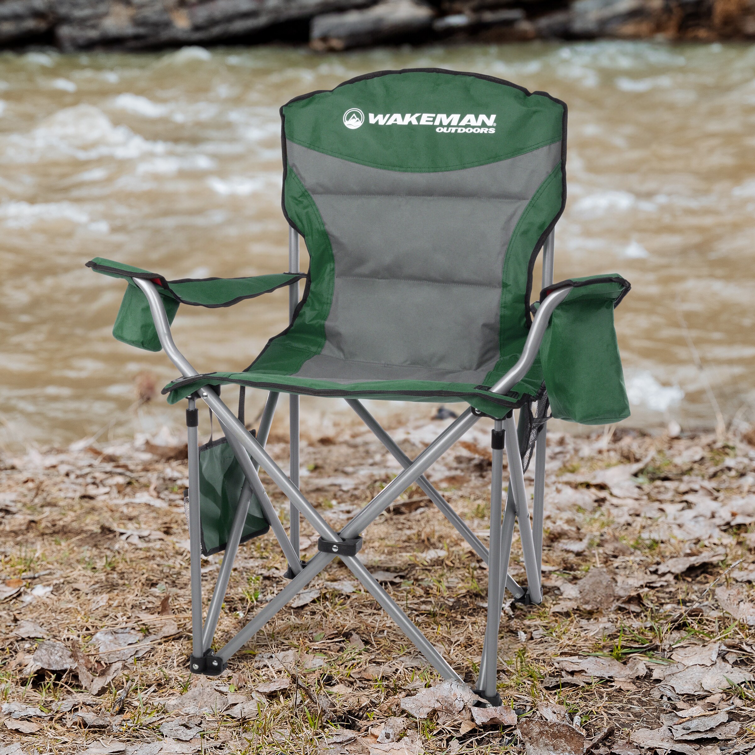 Wakeman Oversized Green Polyester Folding Camping Chair with Cooler