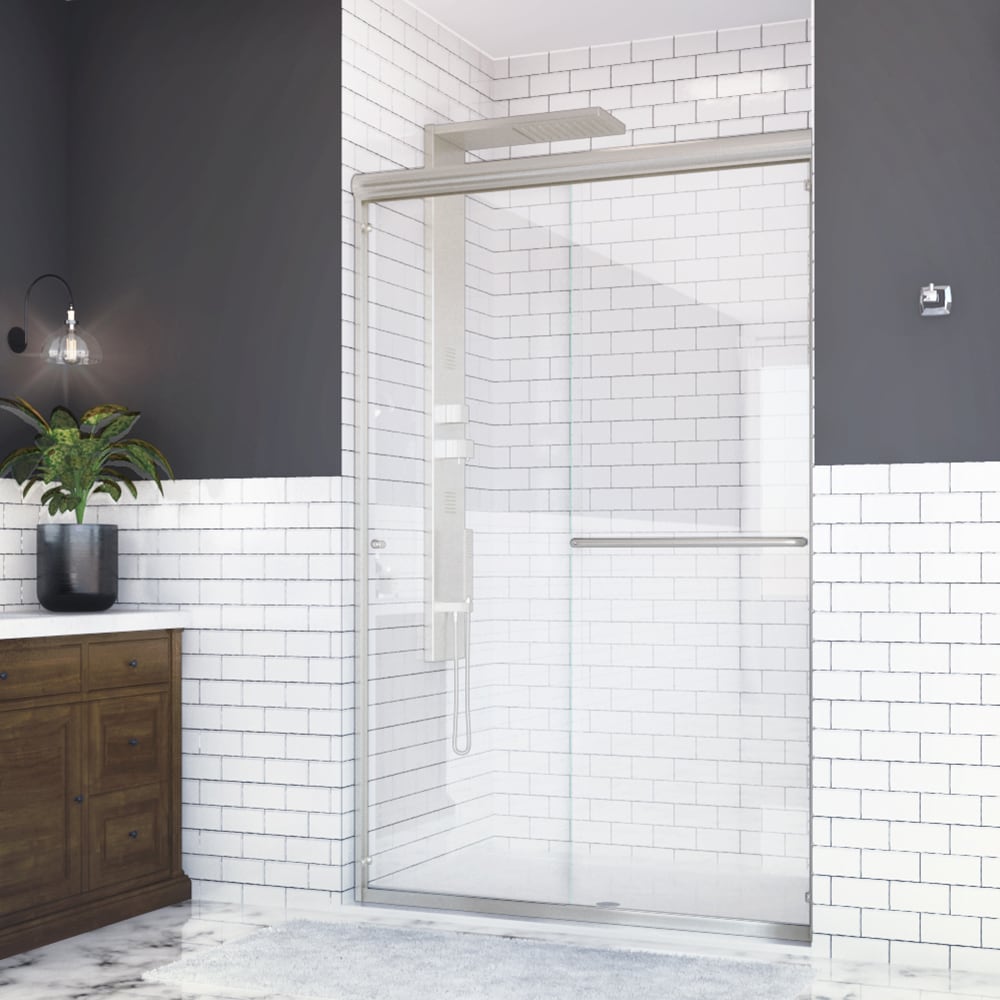 Holcam DSEBNKCLR4870HS Distinctive Brushed Nickel 45-in to 48-in W x 70.5-Inches H Frameless Sliding Shower door 1/4-in Thick Clear Glass
