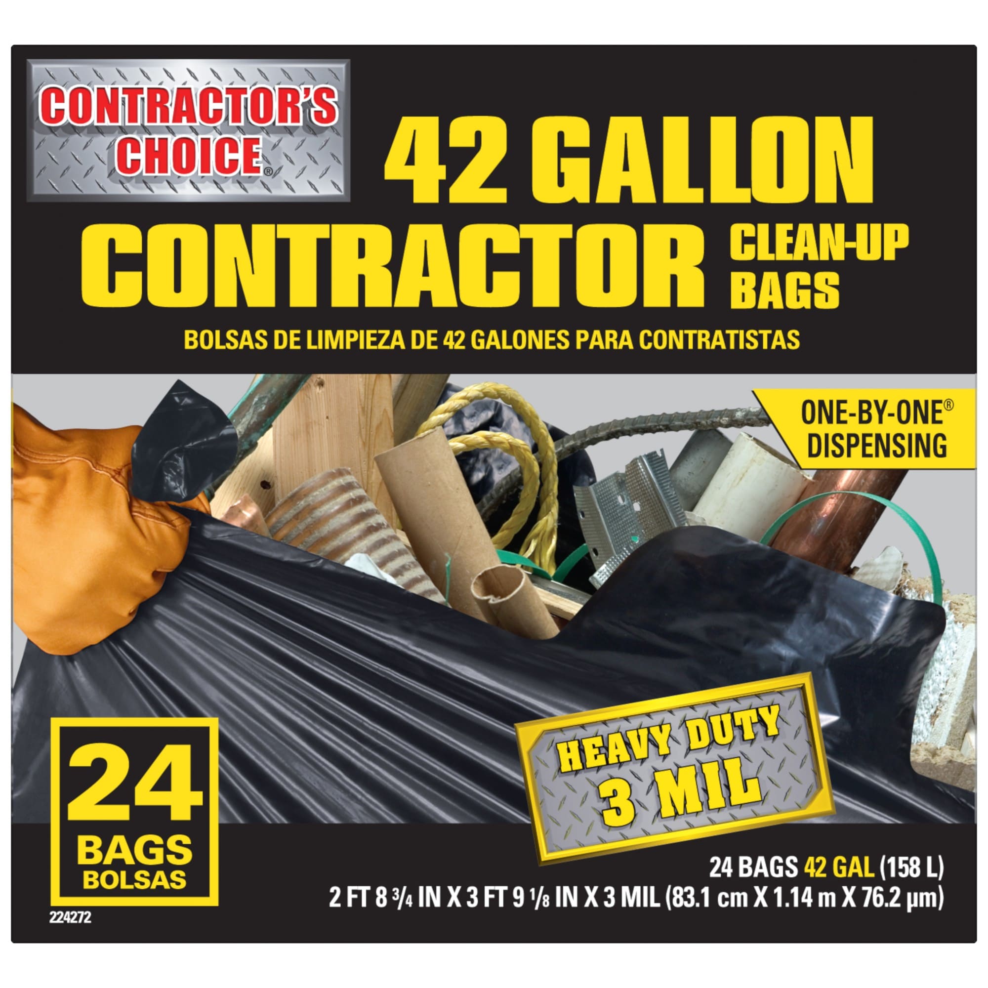 Contractor's Choice Contractor 42-Gallons Black Outdoor Plastic  Construction Flap Tie Trash Bag (24-Count) in the Trash Bags department at