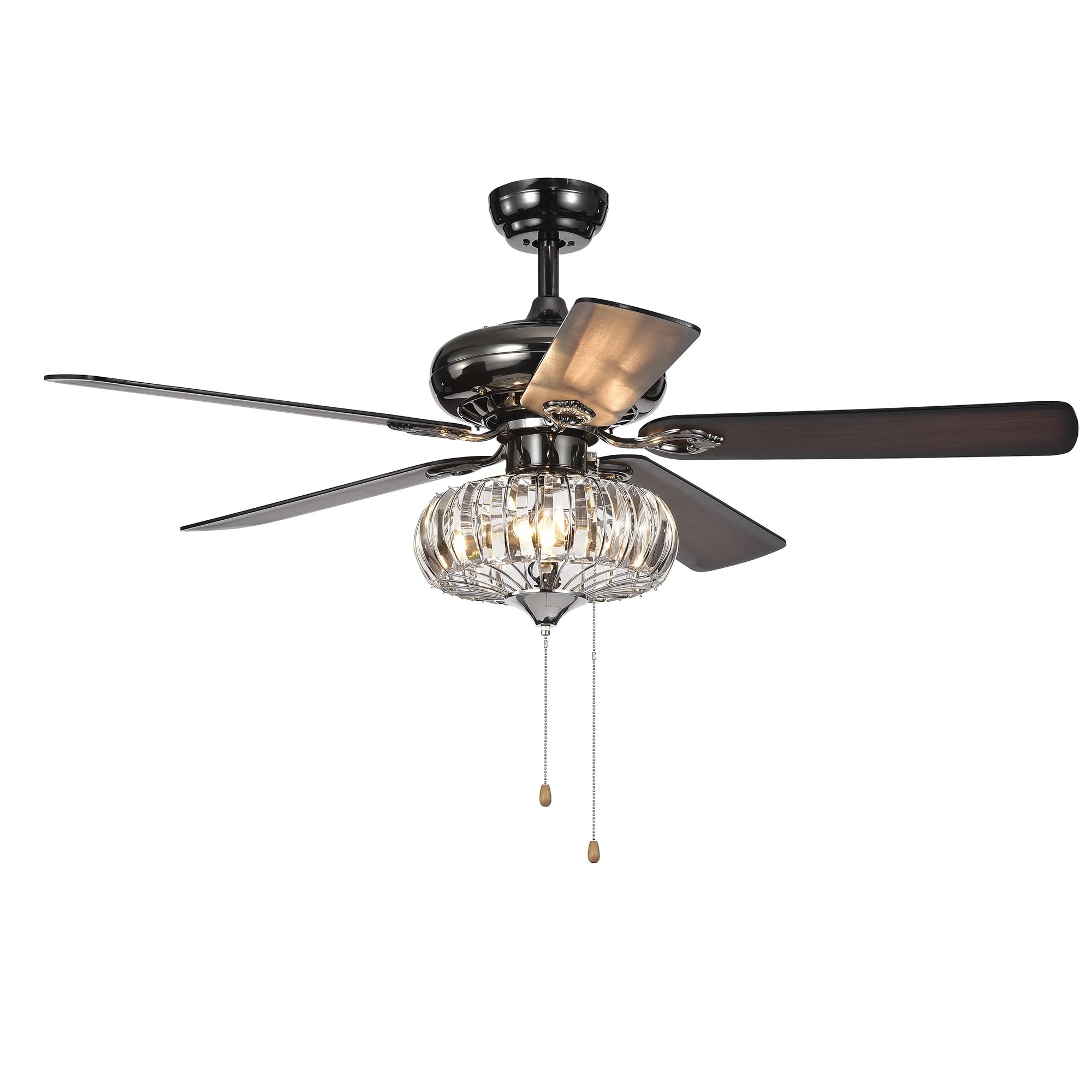 Home Accessories Inc CFL-8306CH 52-in Pear Black Chrome with Brown walnut/Silver Blades Ceiling Fan With Light ( 5 -Blade )