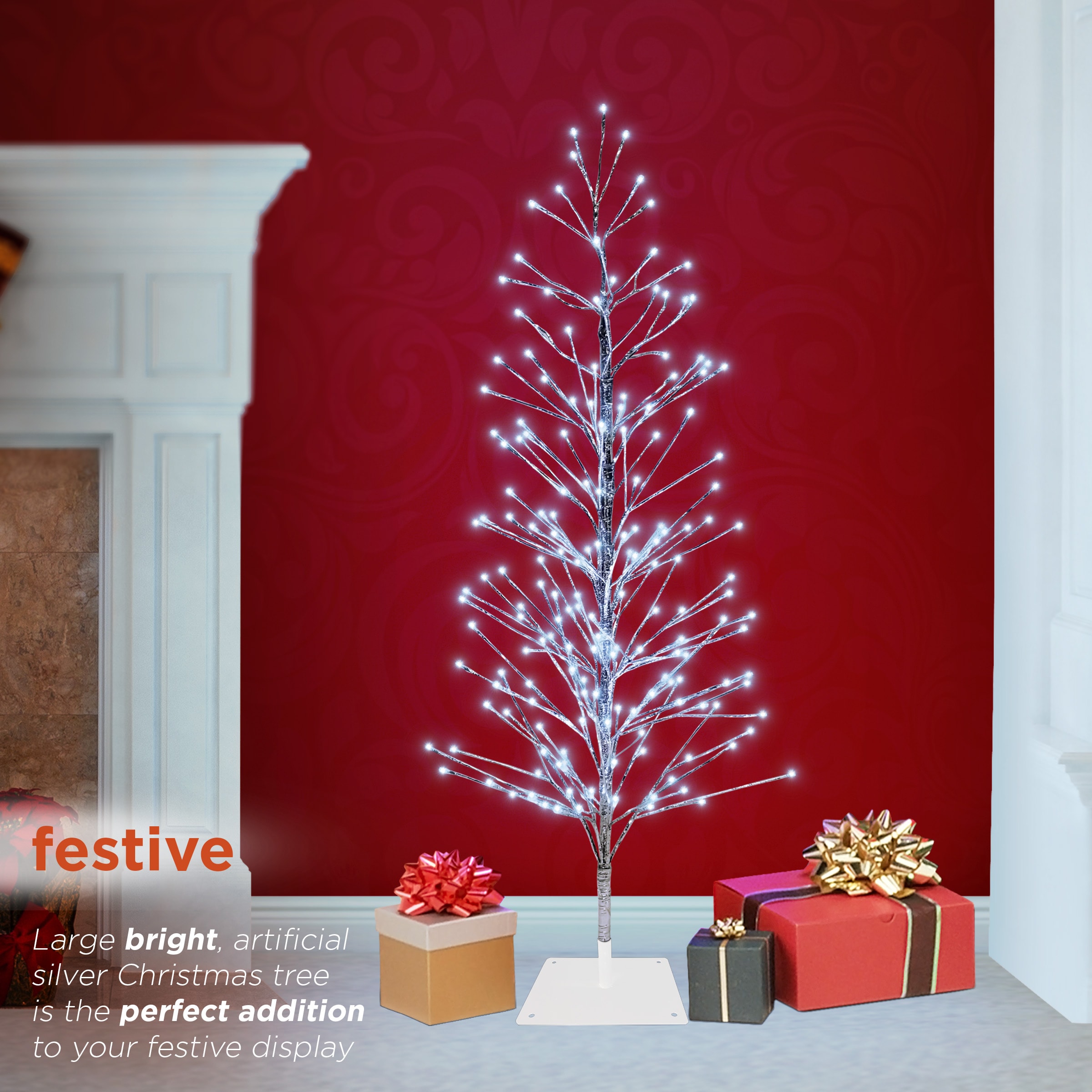 60" Silver Christmas Tree with Cool White LED Lights