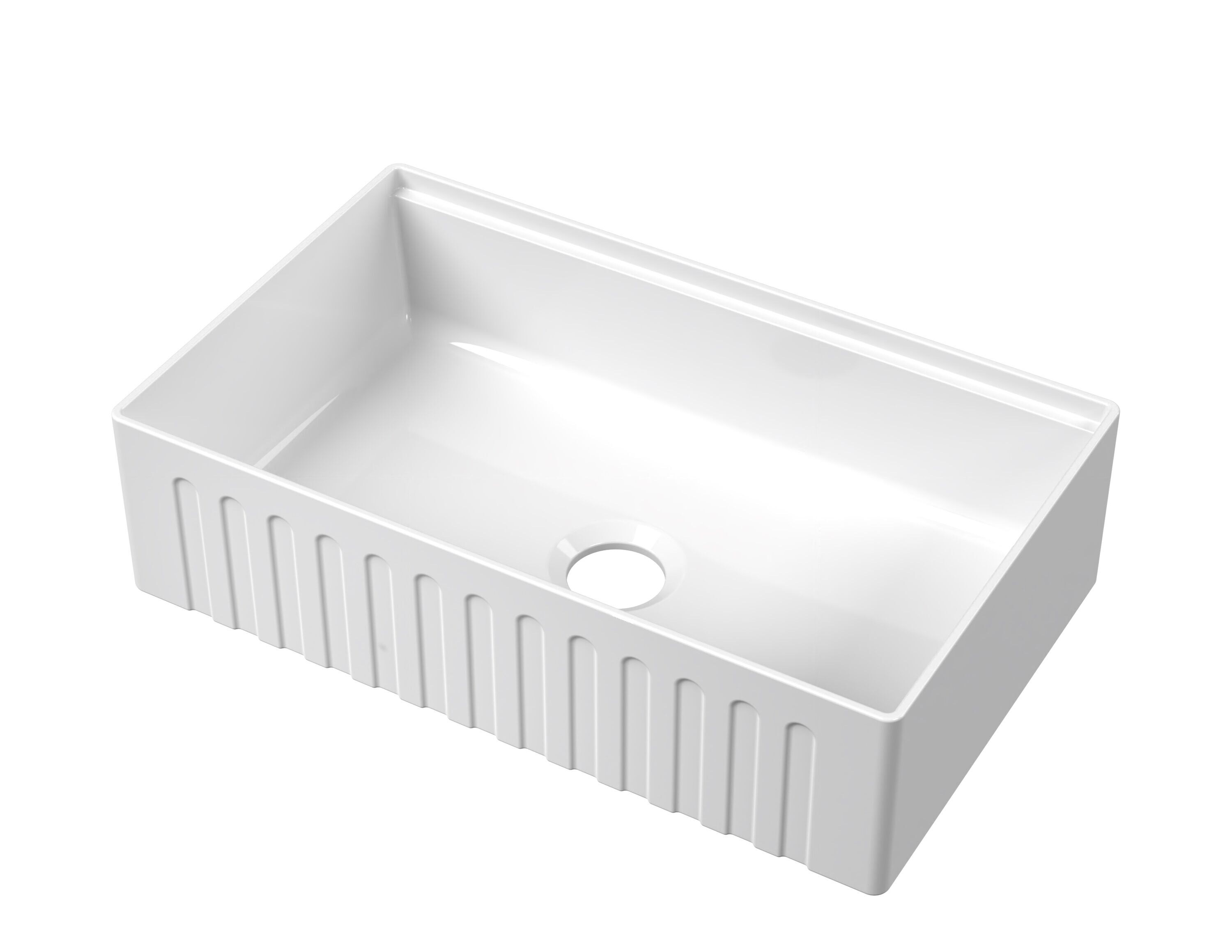 nuie  White Kitchen Sink 30-in x 18-in x 8-in Fireclay Single Bowl Apron Front Reversible Fluted and Plain Farmhouse Sink