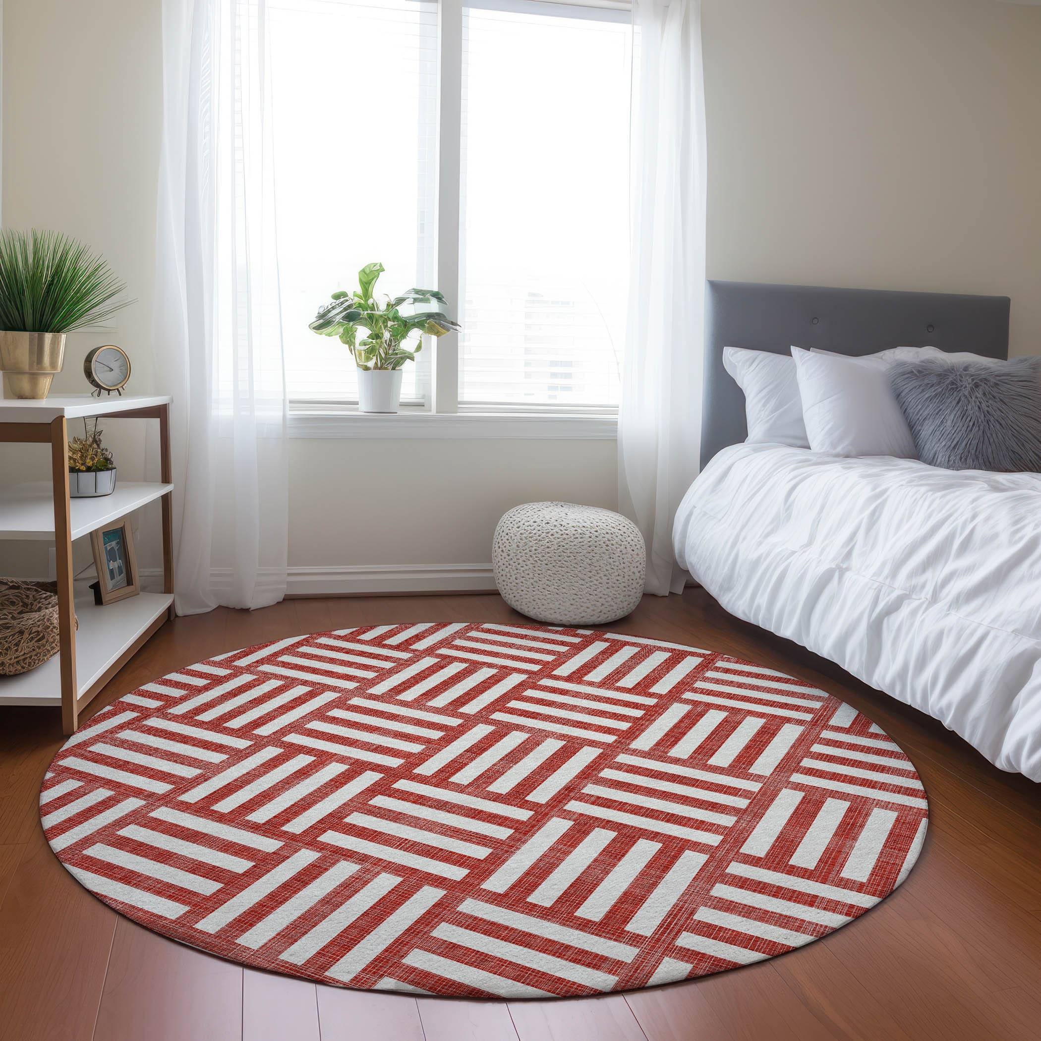 Addison Rugs ACN620RD8RO Chantille ACN620RD 8 x 8 (ft) Polyester Red Round Indoor/Outdoor Geometric Machine washable Area rug