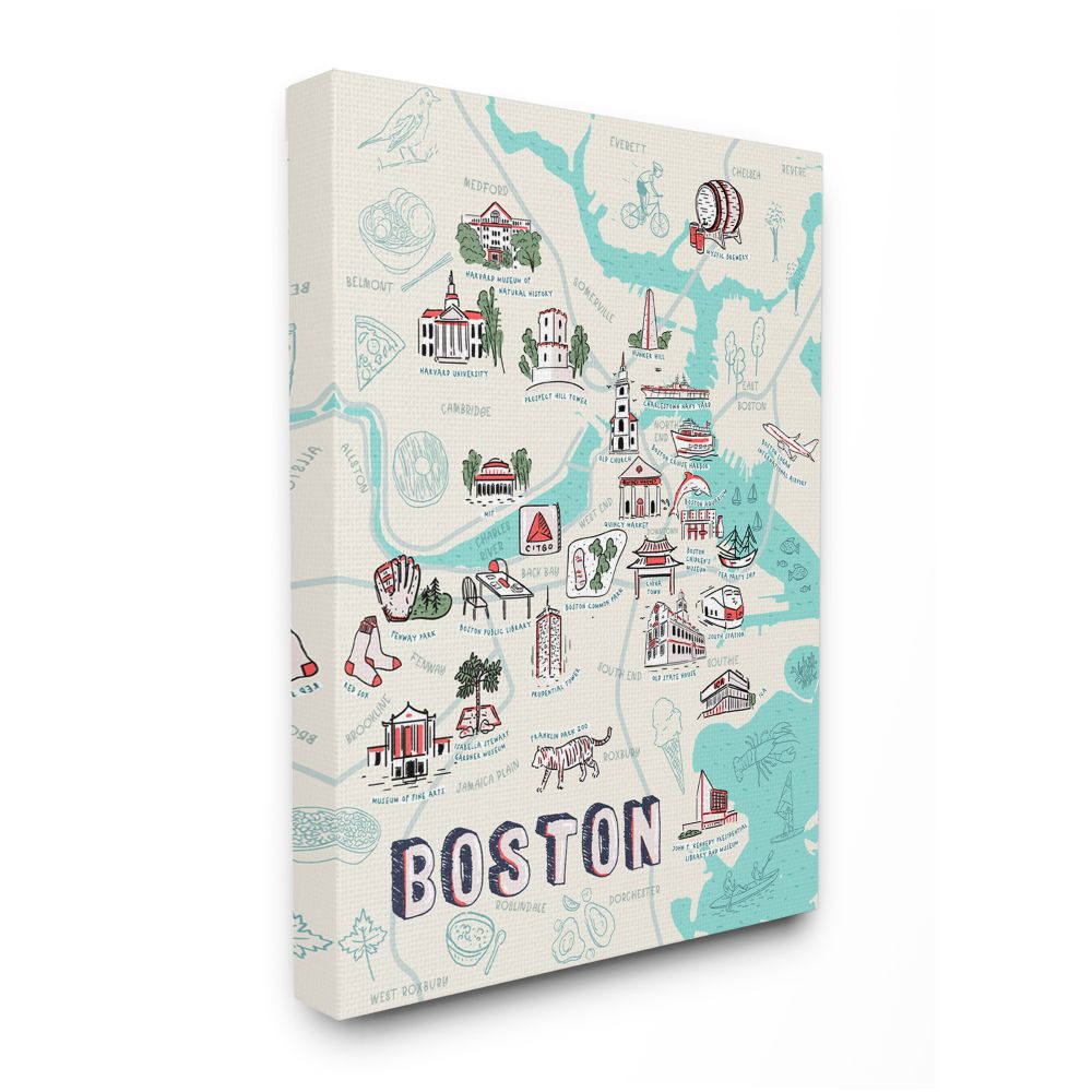 Illustrative map of boston massachusetts landmarks Wall Art at Lowes.com