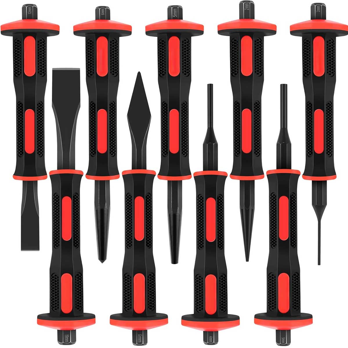Aoibox LABCS21022 9Pcs Punch and Chisel Set with Cape Cold Chisels Taper Pin Center Punch Hand Guard for Wood Metal Automotive Work