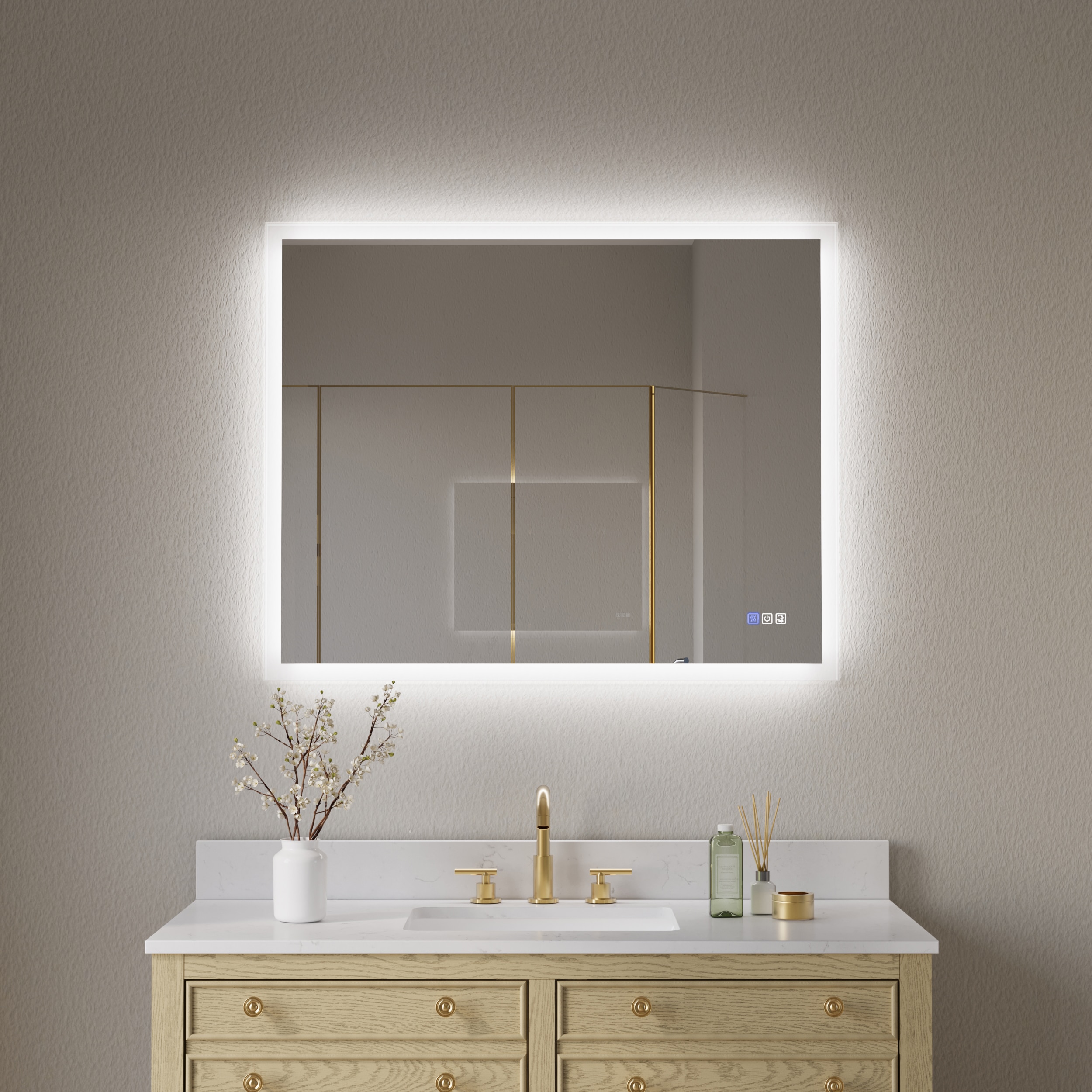 WELLFOR W7MRL4032 GALAXY LED Mirror 40-in x 32-in Polished Frameless Rectangle Dimmable Lighted Fog Free Bathroom Vanity Mirror ( White )