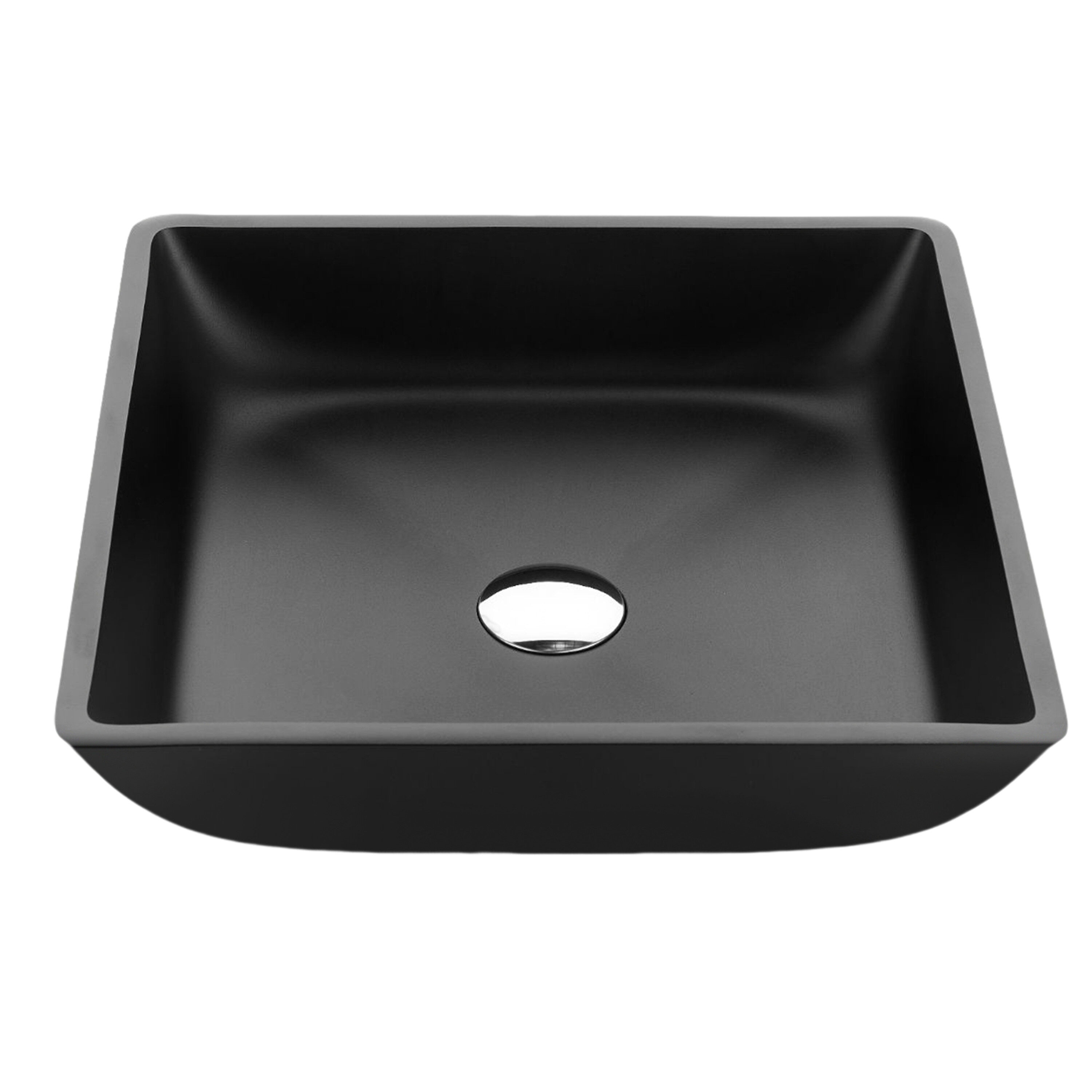 ANZZI LS-AZ906MB Glass Vessel Square Modern Black Bathroom Sink with Drain Included ( 15.8-Inches x 15.8-Inches )