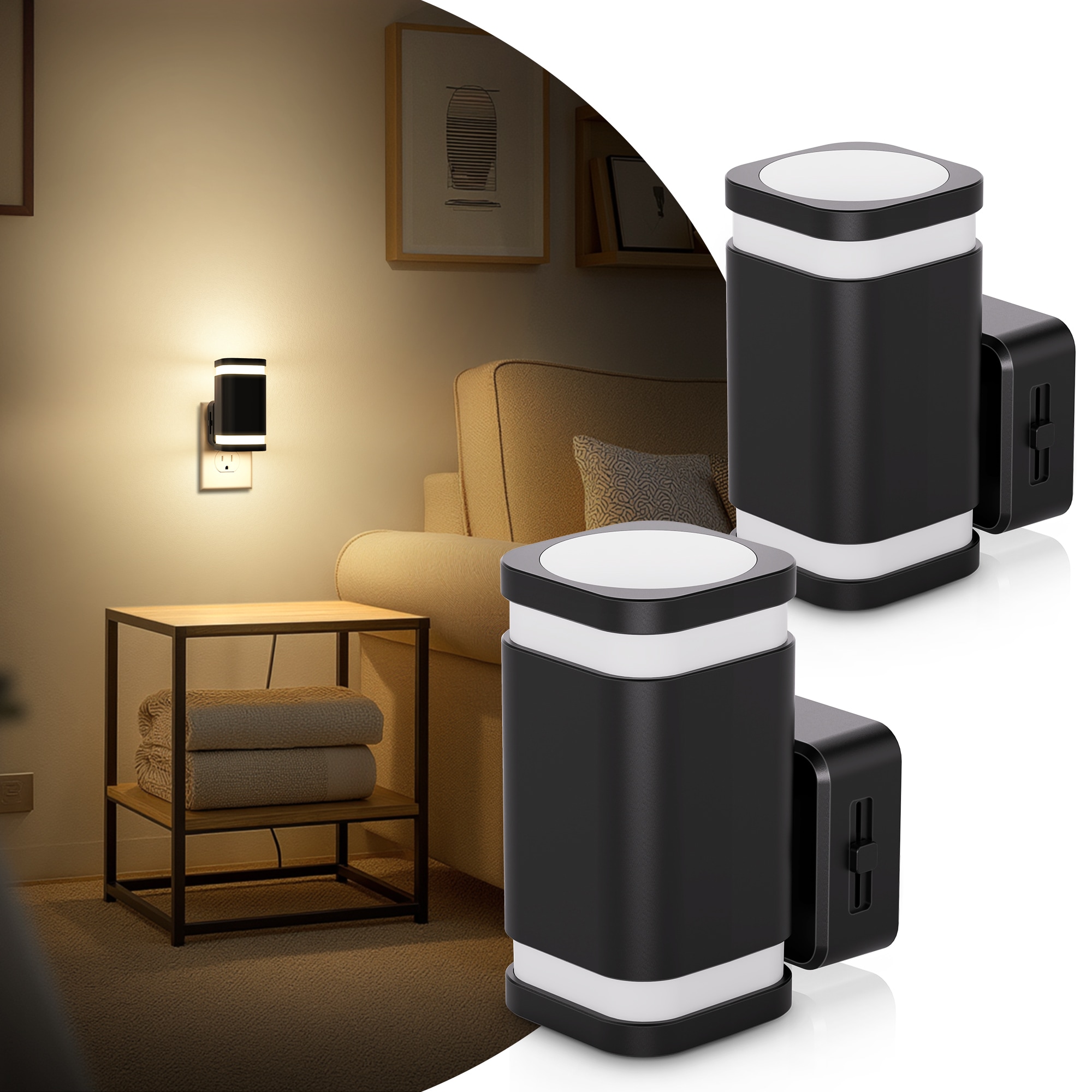 DORESshop Dimmable Night Light 2 Pack with Dusk to Dawn Sensor 0-100LM Soft White 3000K for Home