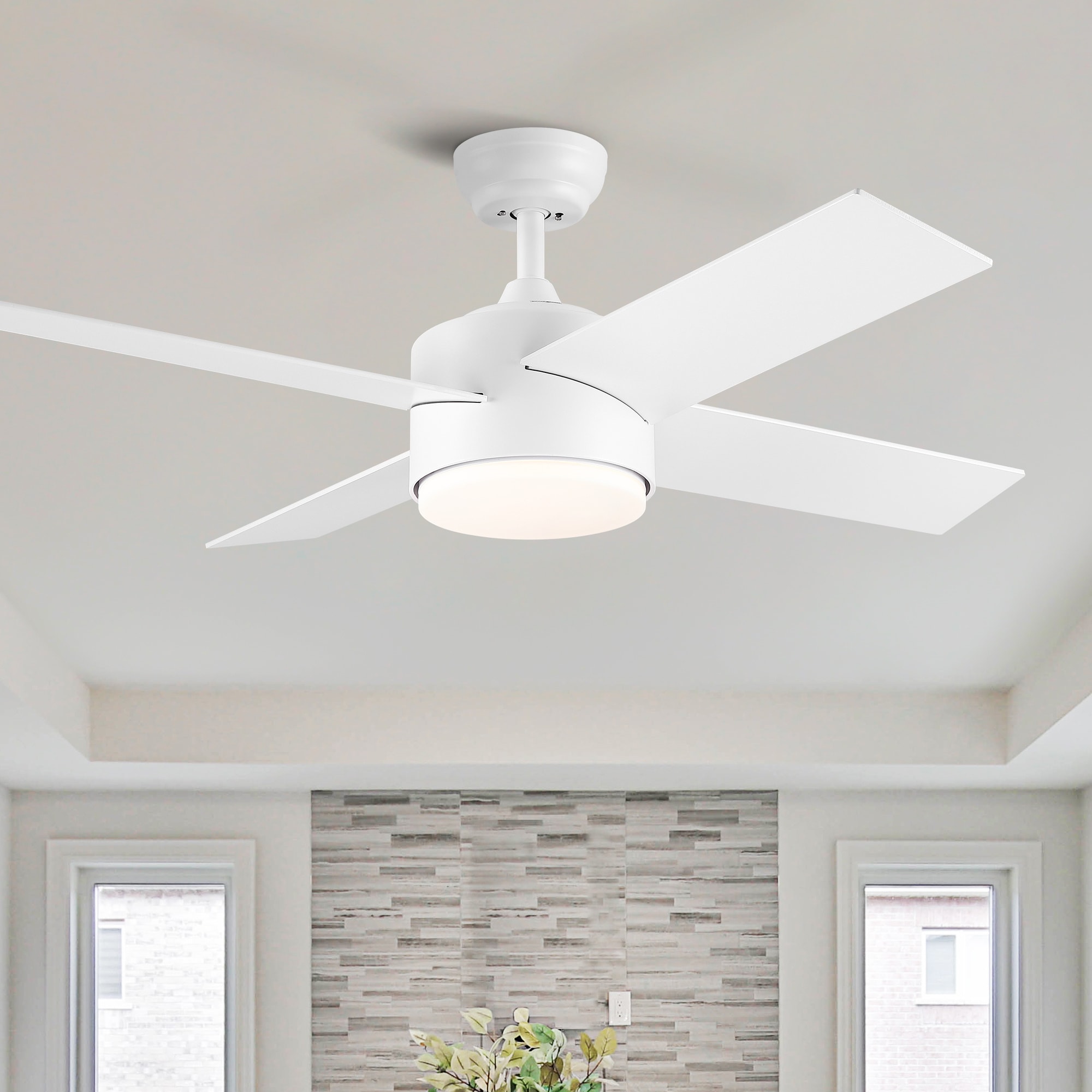 BABOOM BOM-P182803-OR 44-in Color-Changing White with Plywood Blades Ceiling Fan With Light - Remote Included ( 4 -Blade )