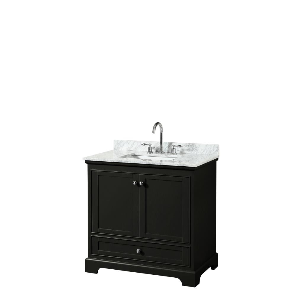 Wyndham Collection WCS202036SDECMUNSMXX Deborah 36-in Dark Espresso with Polished Chrome Trim Undermount Single sink Bathroom Vanity with White Carrara Marble Natural marble Top
