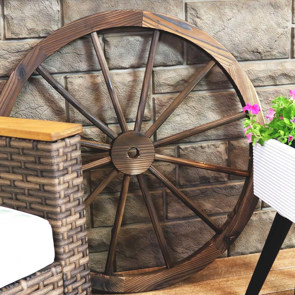 Natural Fir Wood Rustic Wagon Wheel Decor, 30-Inch