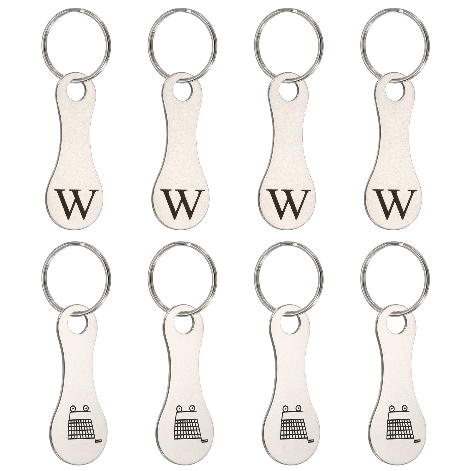 PATIKIL 8pcs Stainless Steel Shopping Trolley Token Metal Quarter Holder Keychain Bulk Shopping Key Ring for Supermarket Shops Silver Tone Engraved Letter W and Pattern Grocery Cart #S26042800UX2756