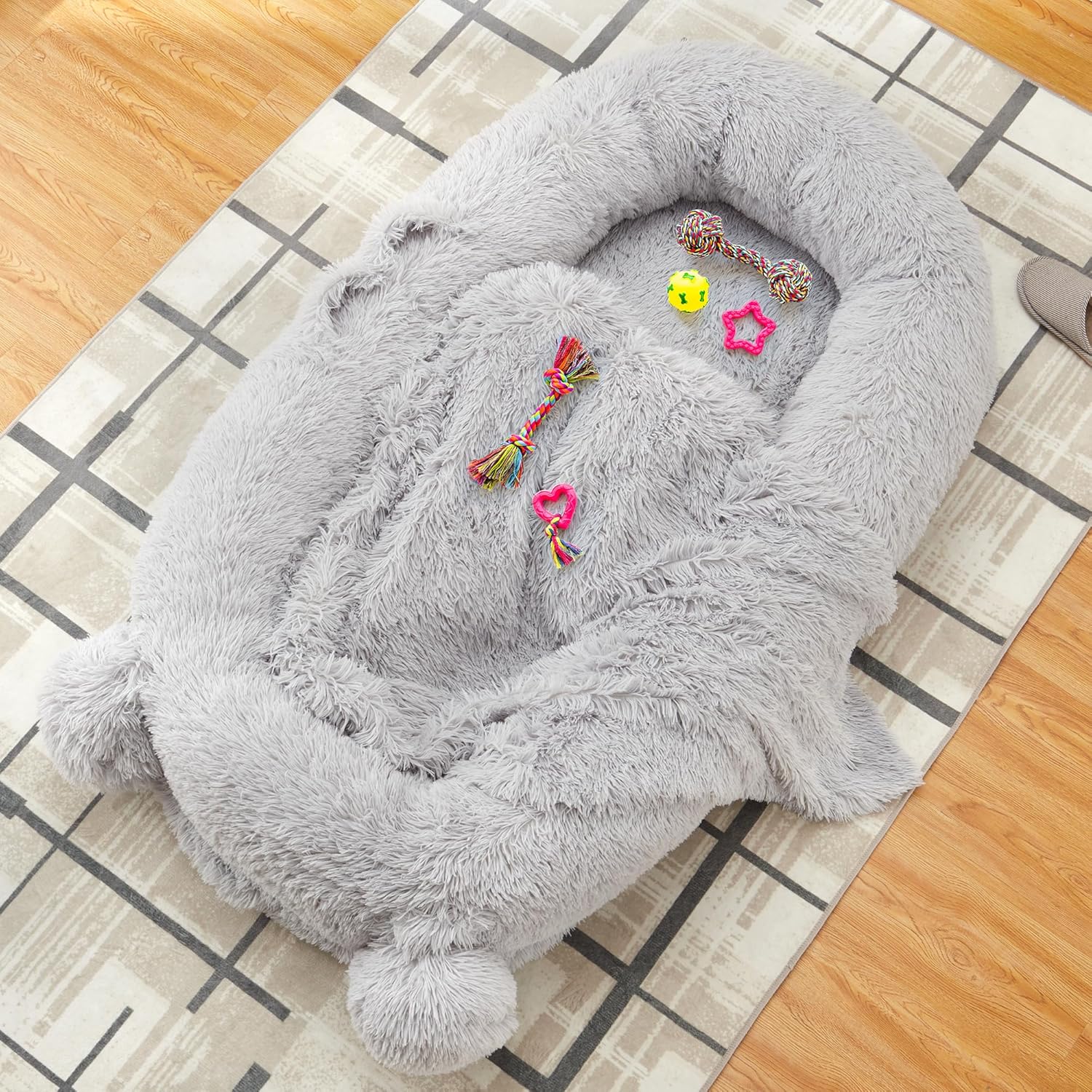 Der Rose LXL-PHO-34YRCX8A Human Dog Bed for AdultsLarge Dog Bed with Blanket Storage Pockets Portable Handle Removable Cover High-Density Foam Pet Beds for Humans Grey