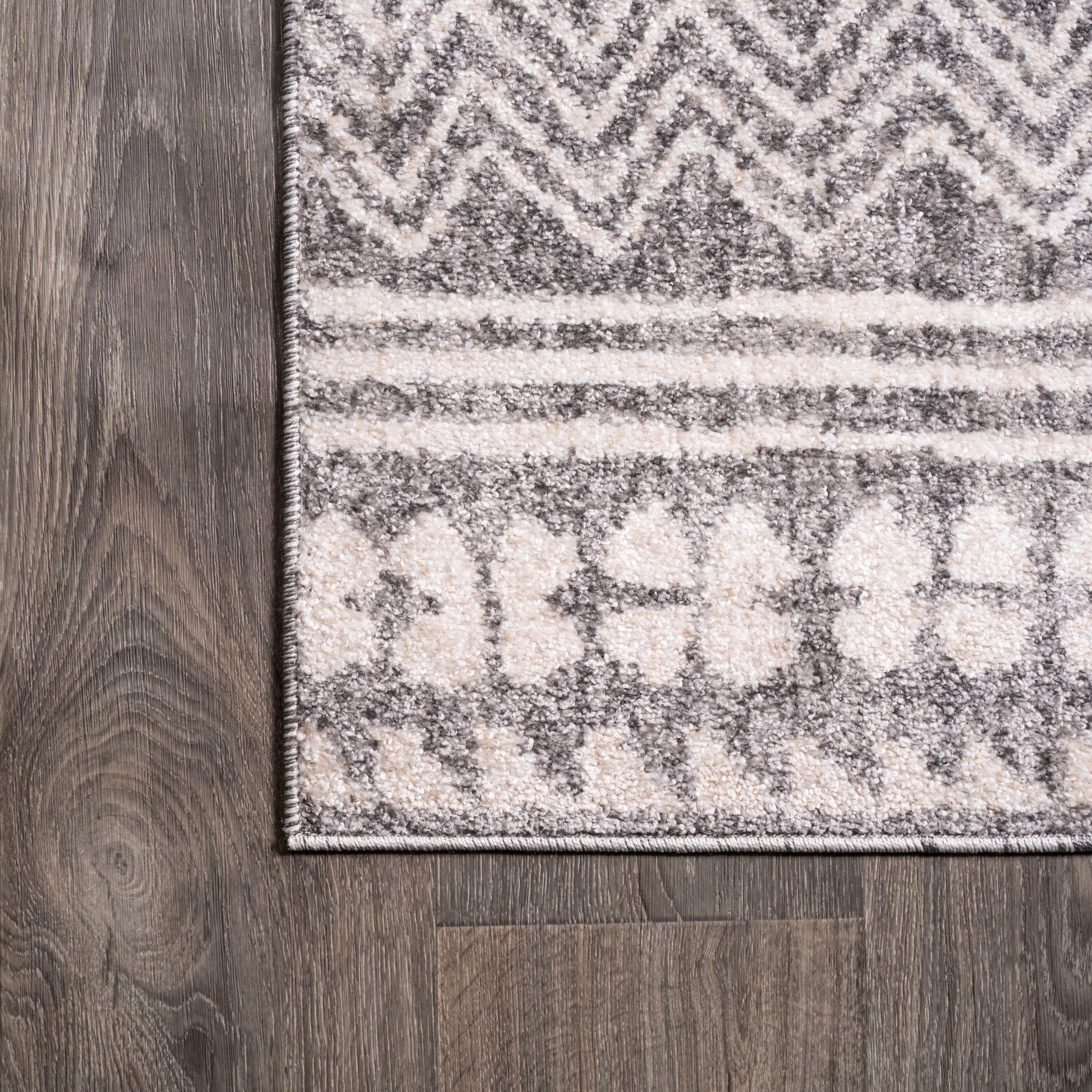 Gray and Ivory Geometric Stripe Runner Rug