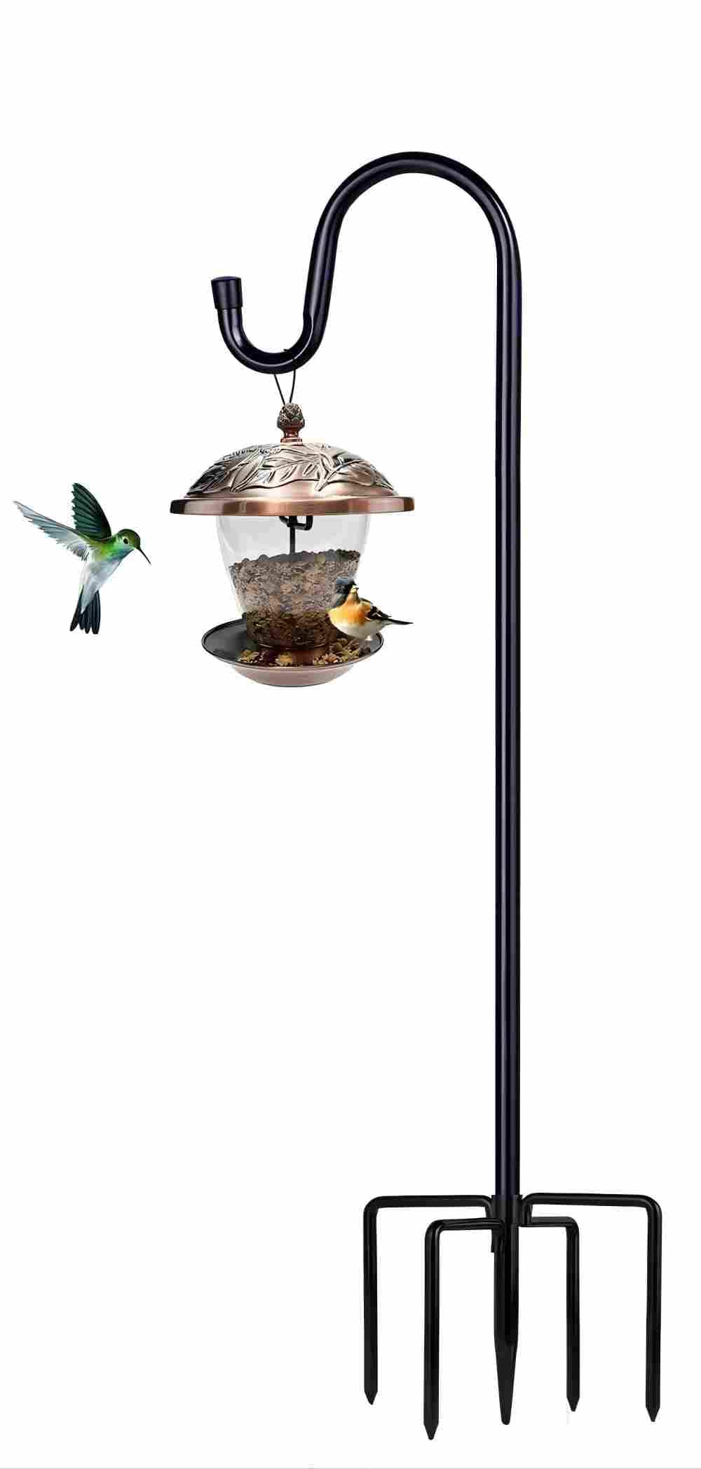 Afoxsos - 1 Pack 62 Inch Shepherd Hook Bird Feeder Pole with 5 Prong Base for Hanging Lantern Hum...