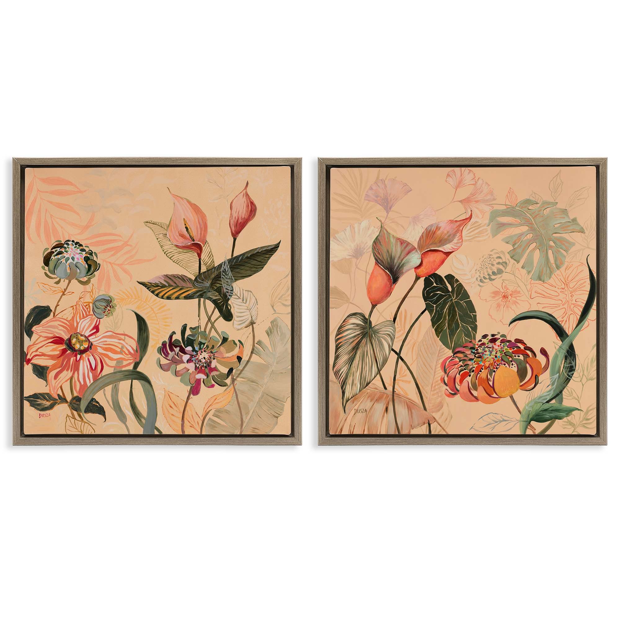 Stupell Industries B2-796-FFE-2PC-24X24 Elegant Flower Organics 2pc Floating Frame Set design by Dusza
