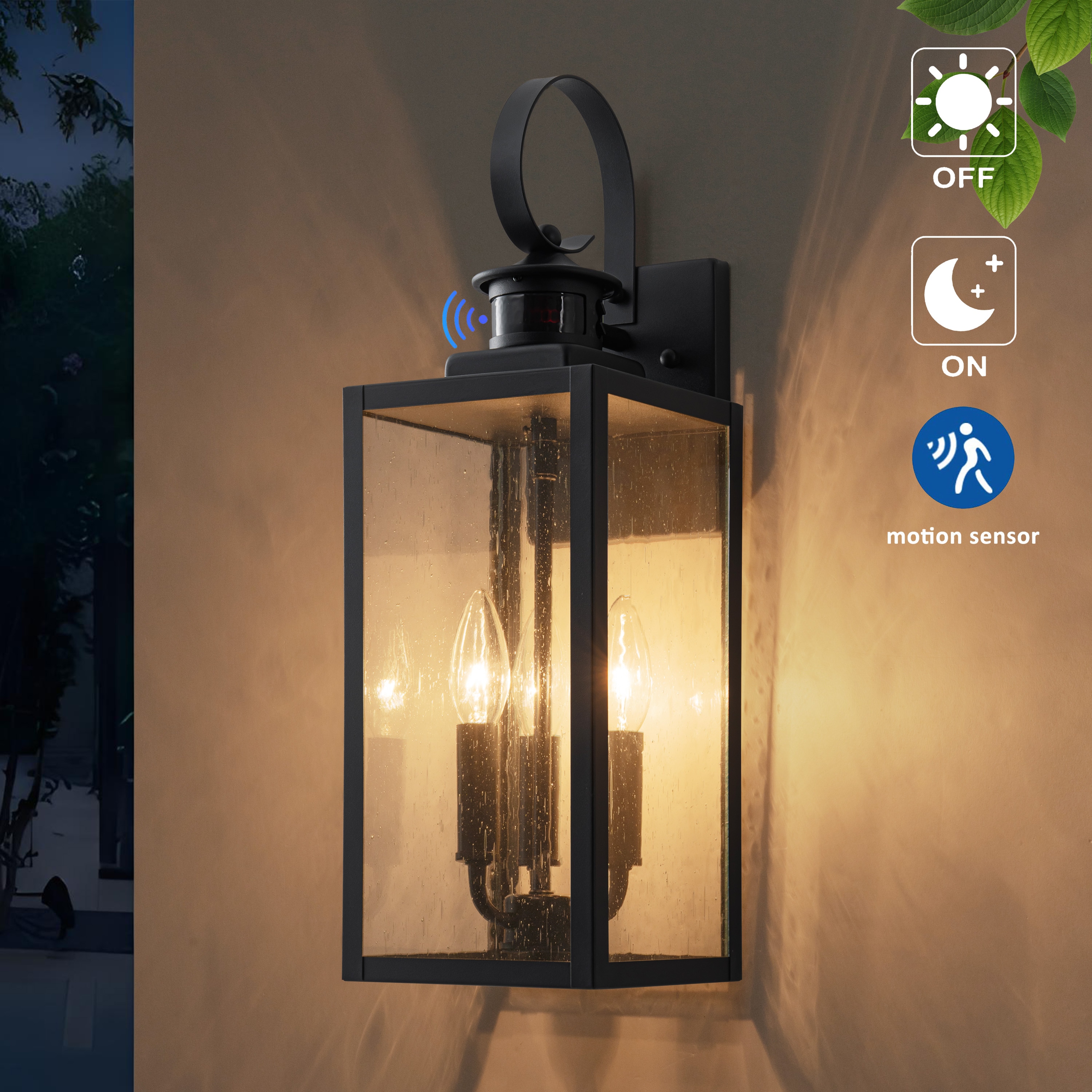 C Cattleya LCA2566-LIN-W 3 -Light 19-in H Matte Black Hardwired Motion Sensor Dusk to Dawn