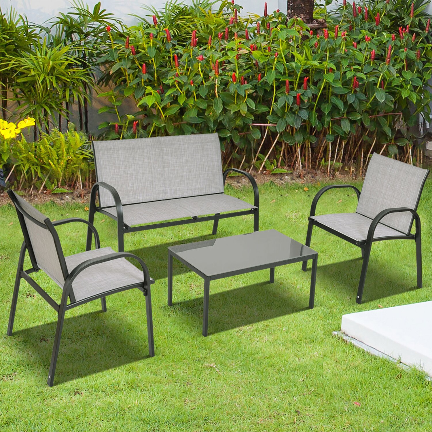 Wellfor 4 Piece Patio Conversation Set With Gray In The Patio Conversation Sets Department At