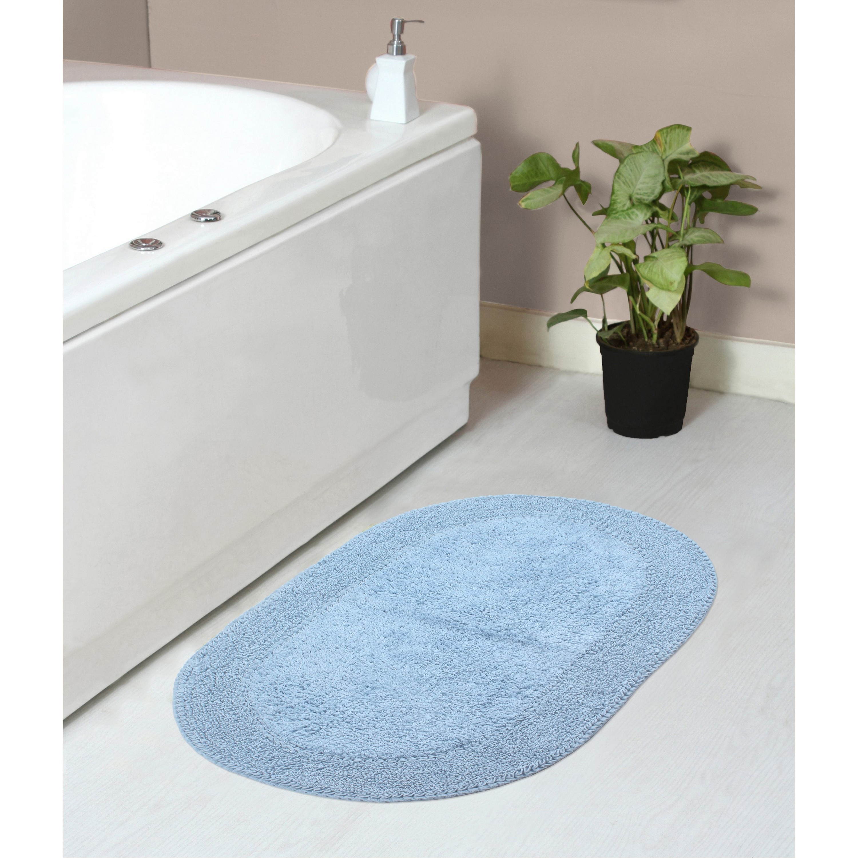Home Weavers BDR2134BL Double Ruffle 21-Inches x 34-Inches Blue Cotton Bath rug