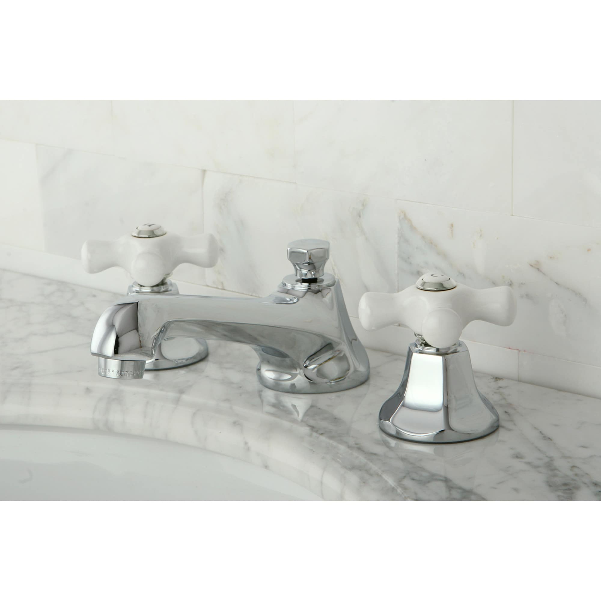 Kingston Brass WLKS4461PX Georgian Chrome Widespread 2-handle Low-arc Residential Handle Bathroom Sink Faucet with Drain