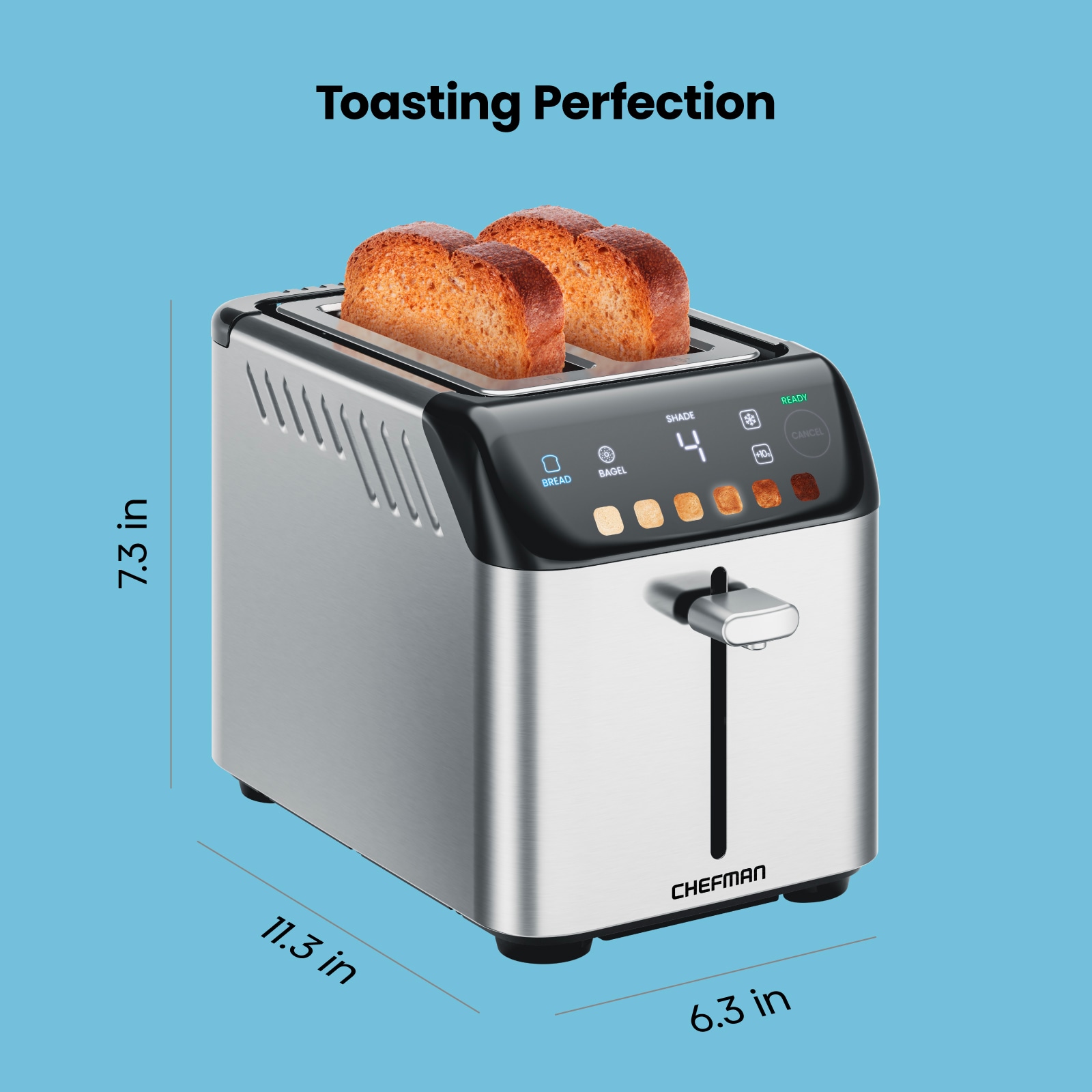 WHALL Touch screen Toaster 2 slice, Stainless Steel Digital Timer Toaster  with Sound Function, Smart Extra