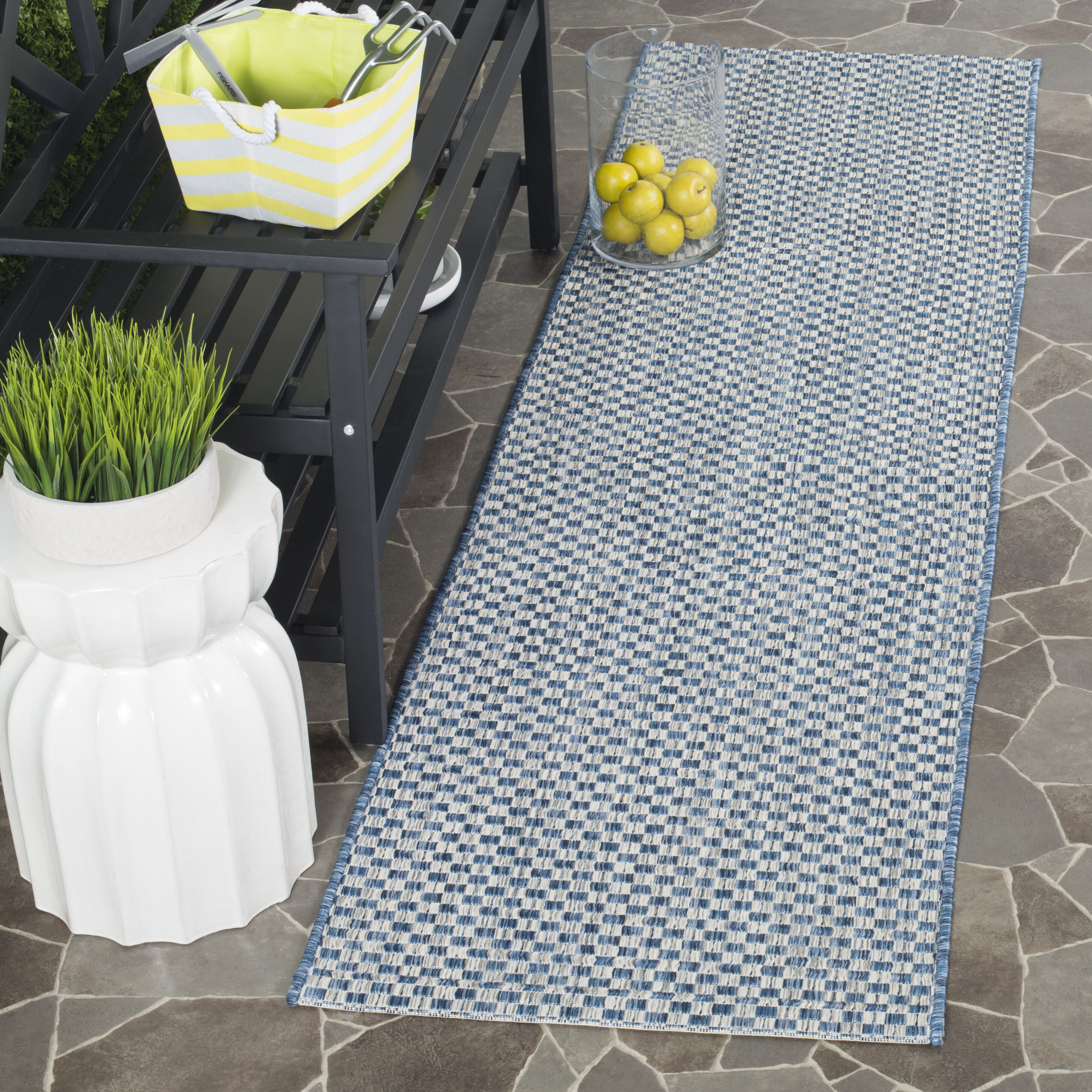 Safavieh CY8653-36821-25 Courtyard 2 x 5 (ft) Loomed Synthetic Blue/Light Gray Rectangular Indoor/Outdoor Solid Runner rug