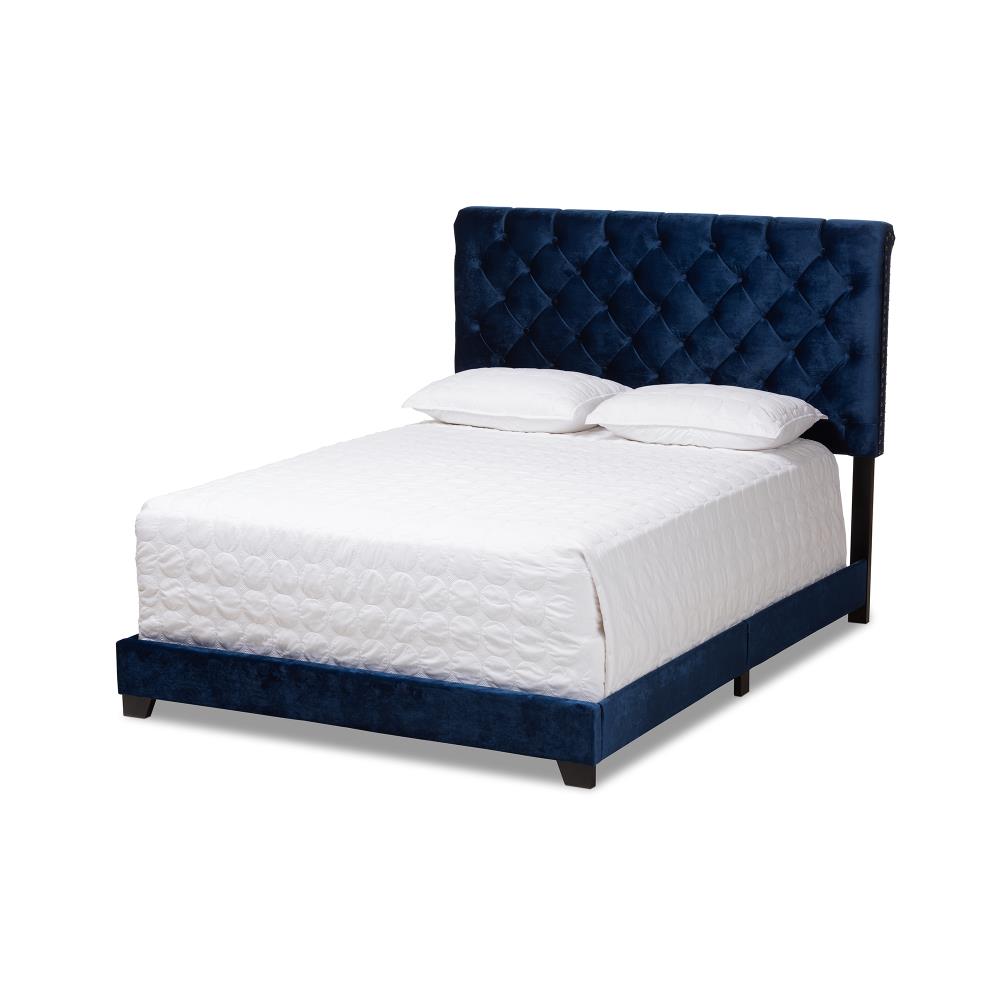 Baxton Studio Candace Blue Queen Wood Upholstered Bed in the Beds