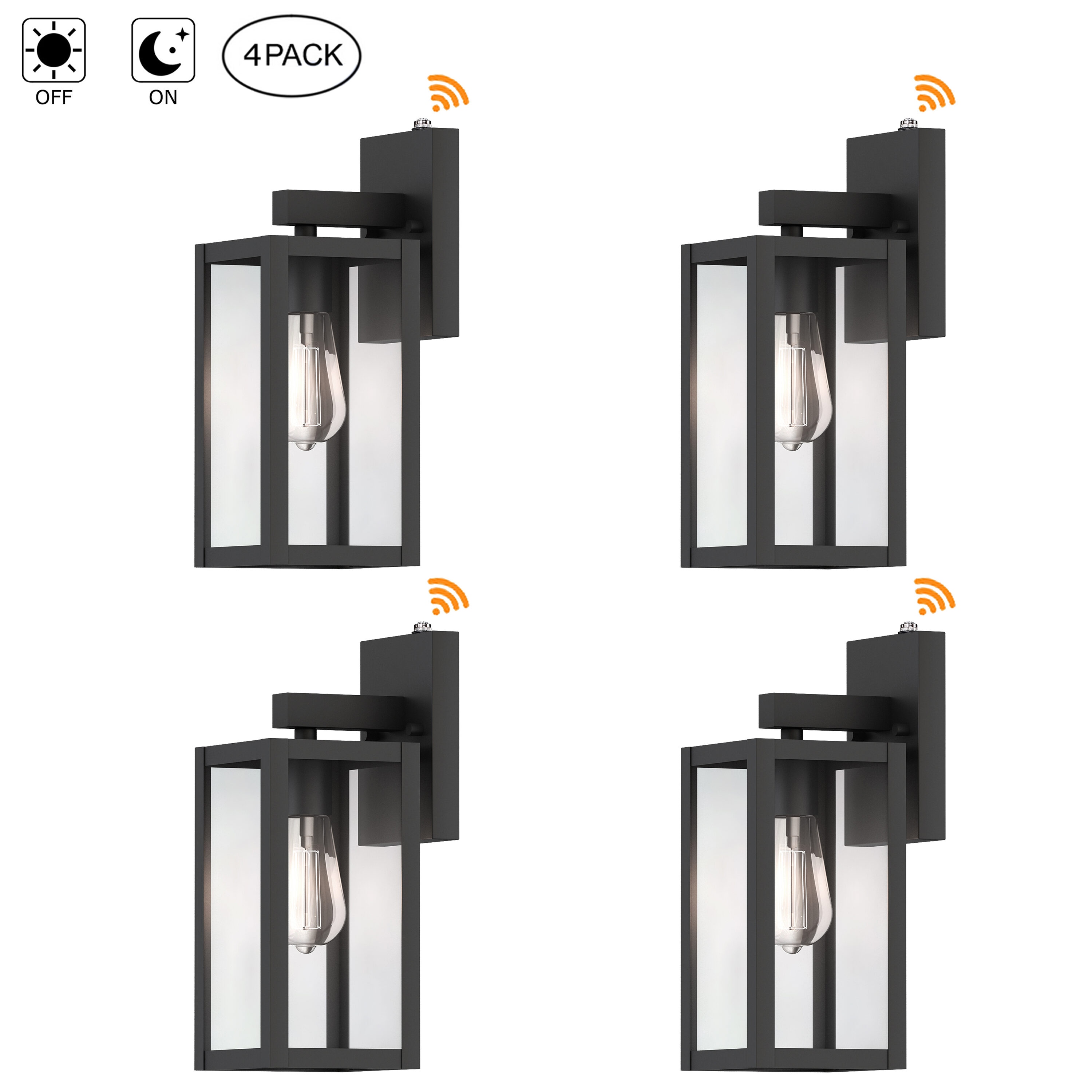 Hukoro 4FL87704-BK-S 4 -Pack 1 -Light 13-in H Matte Black Hardwired Dusk to Dawn Outdoor Wall Light