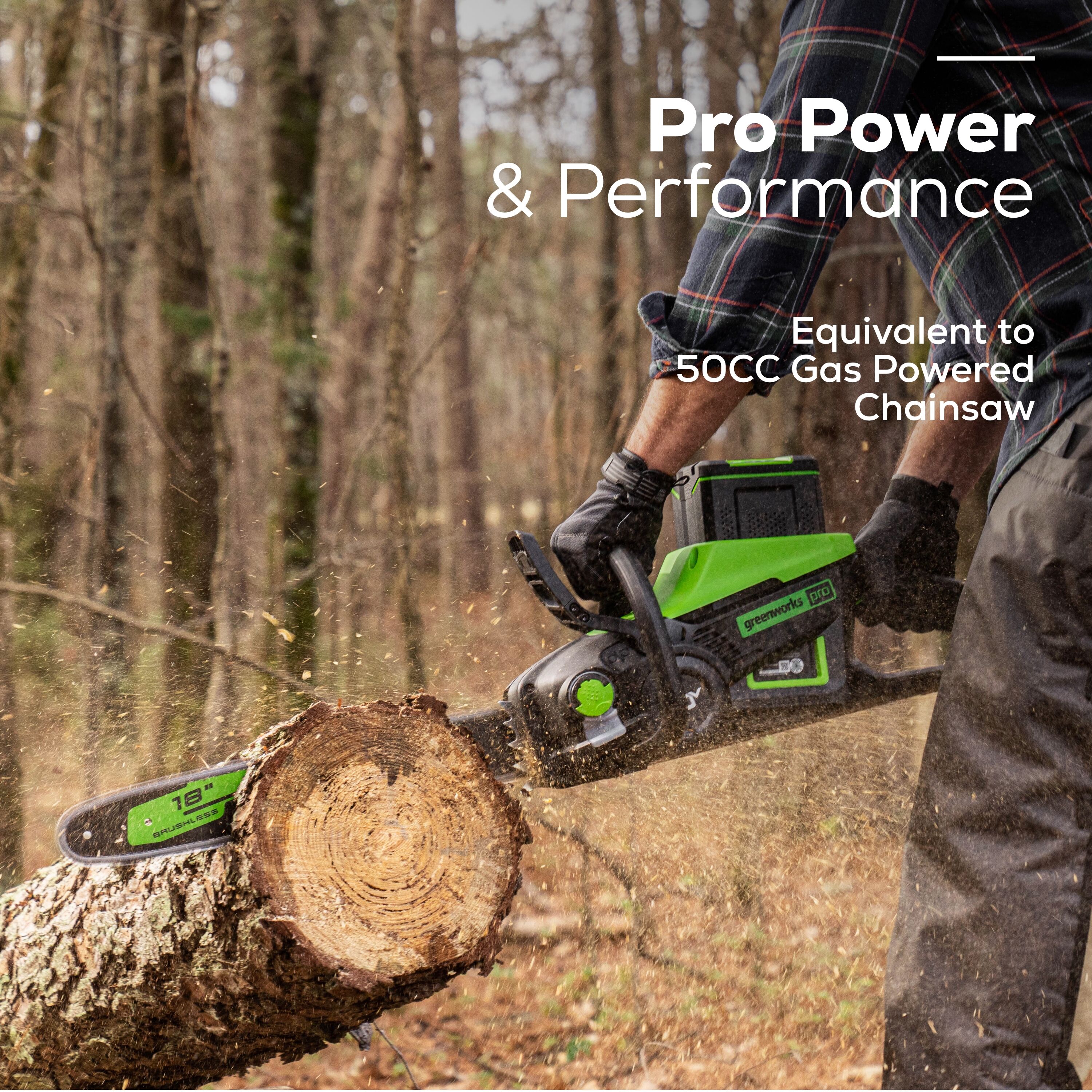 Greenworks Pro Pro 80-volt Max 18-in Brushless Battery 4 Ah Chainsaw  (Battery and Charger Included) in the Chainsaws department at