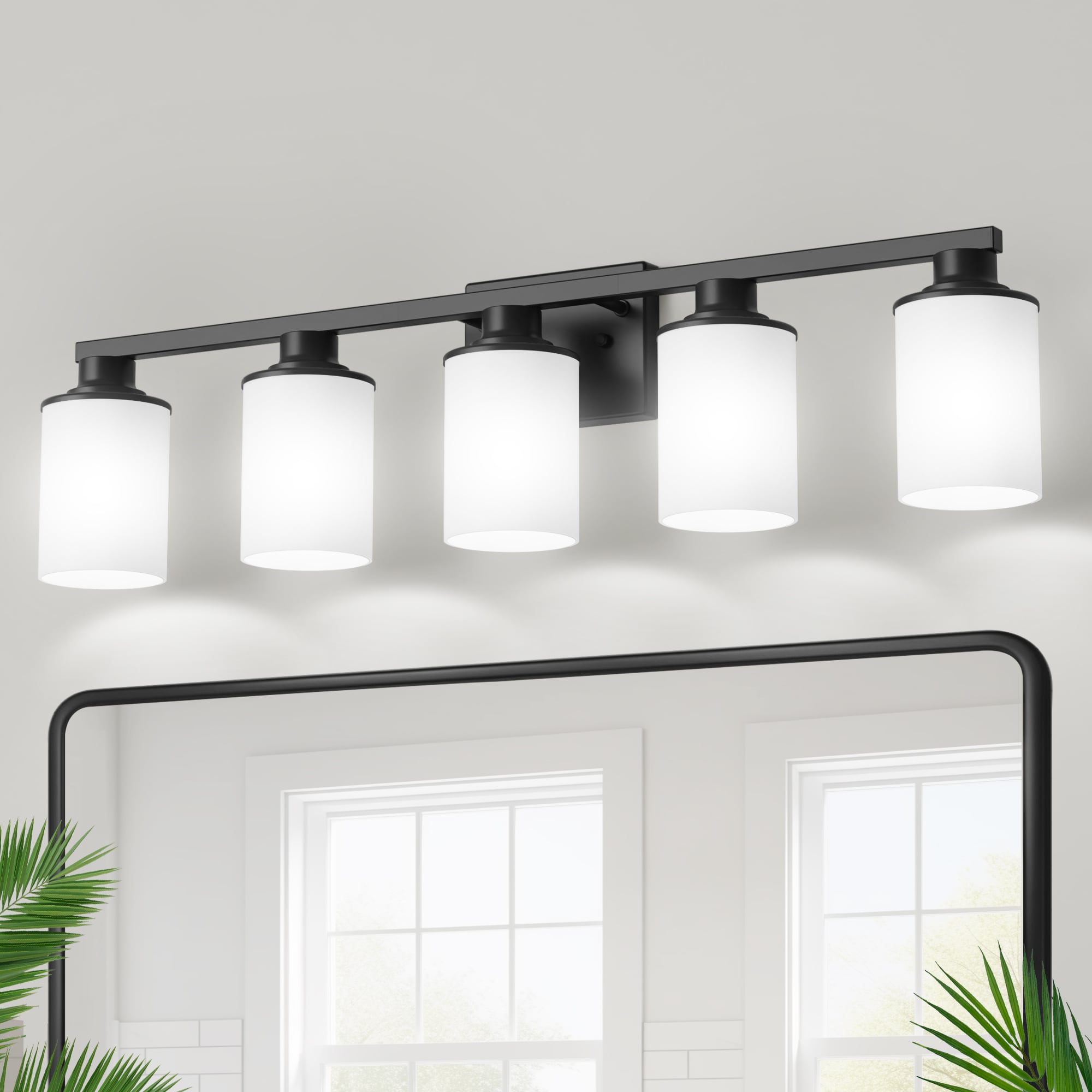 YANSUN LA-LK-JQ31802EBL-11 33-in 5 -Light Matte Black Industrial Vanity light