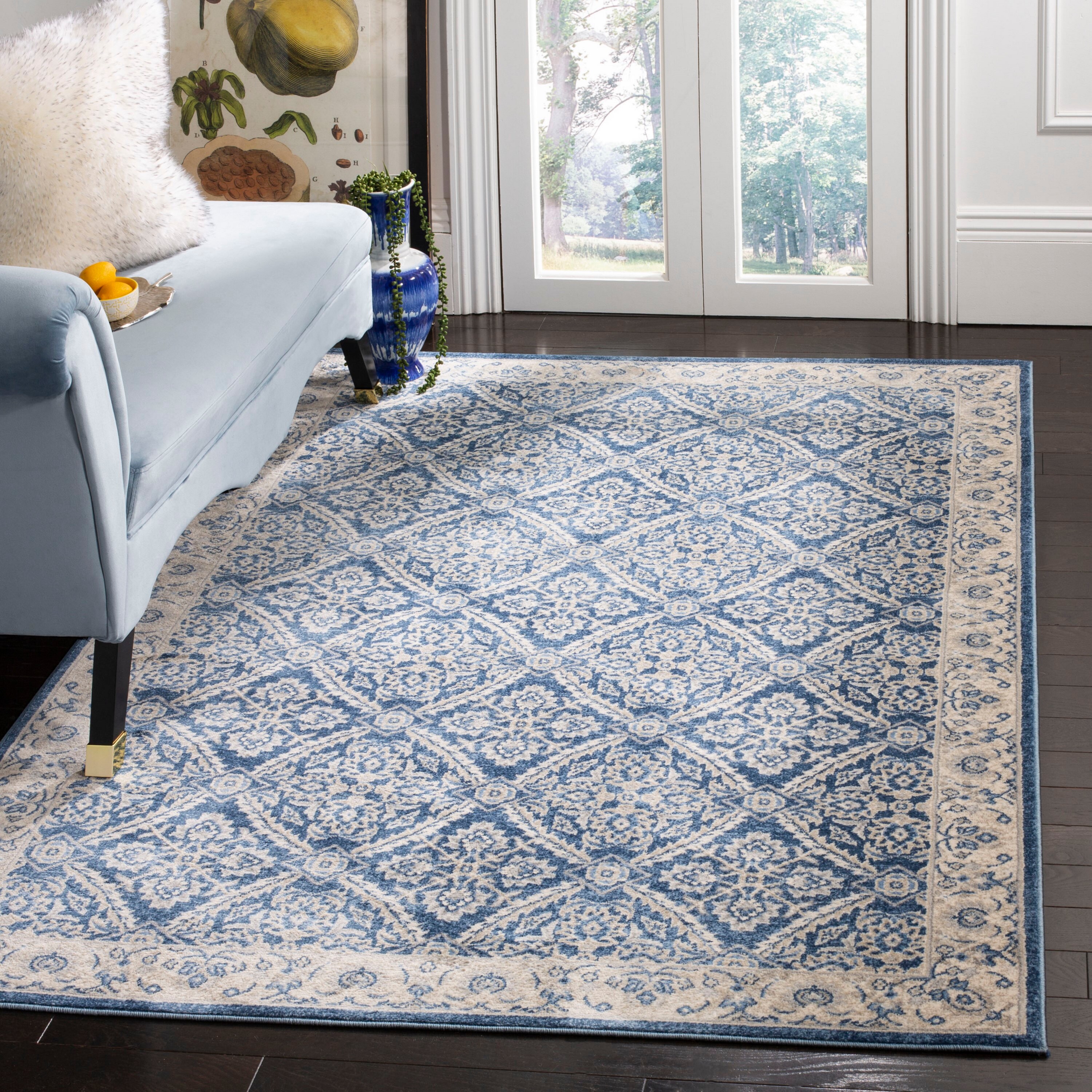 Safavieh Brentwood Jaleh 6 X 9 (ft) Navy/Creme Indoor Floral/Botanical ...