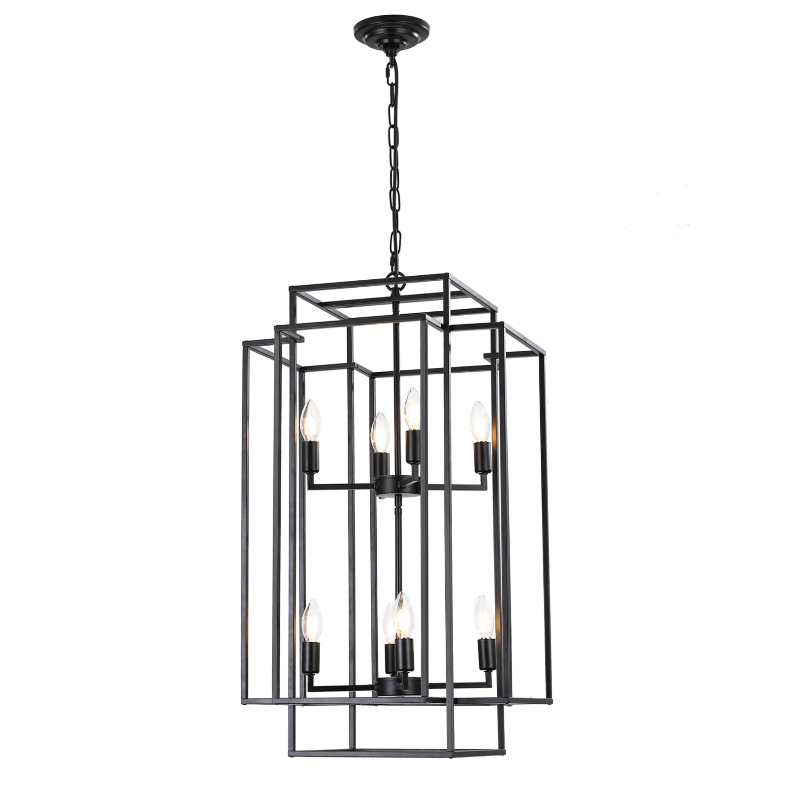 RKZHOPT Pendant Light 8 -Light Black Mid-century Metal Rectangle Hanging Pendant Light