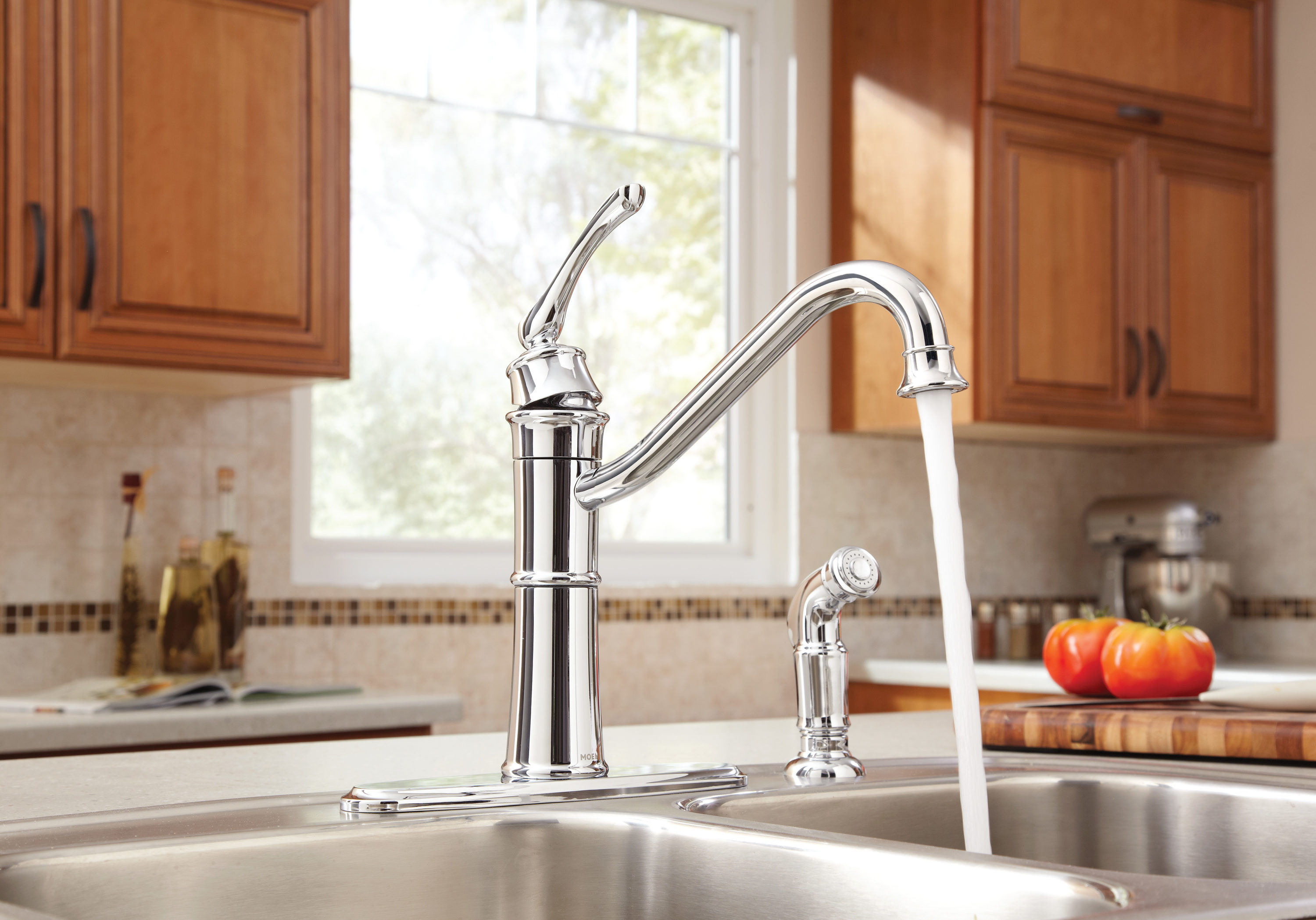 Moen Wetherly Chrome Single Handle High-arc Kitchen Faucet with Deck Plate  and Side Spray Included at