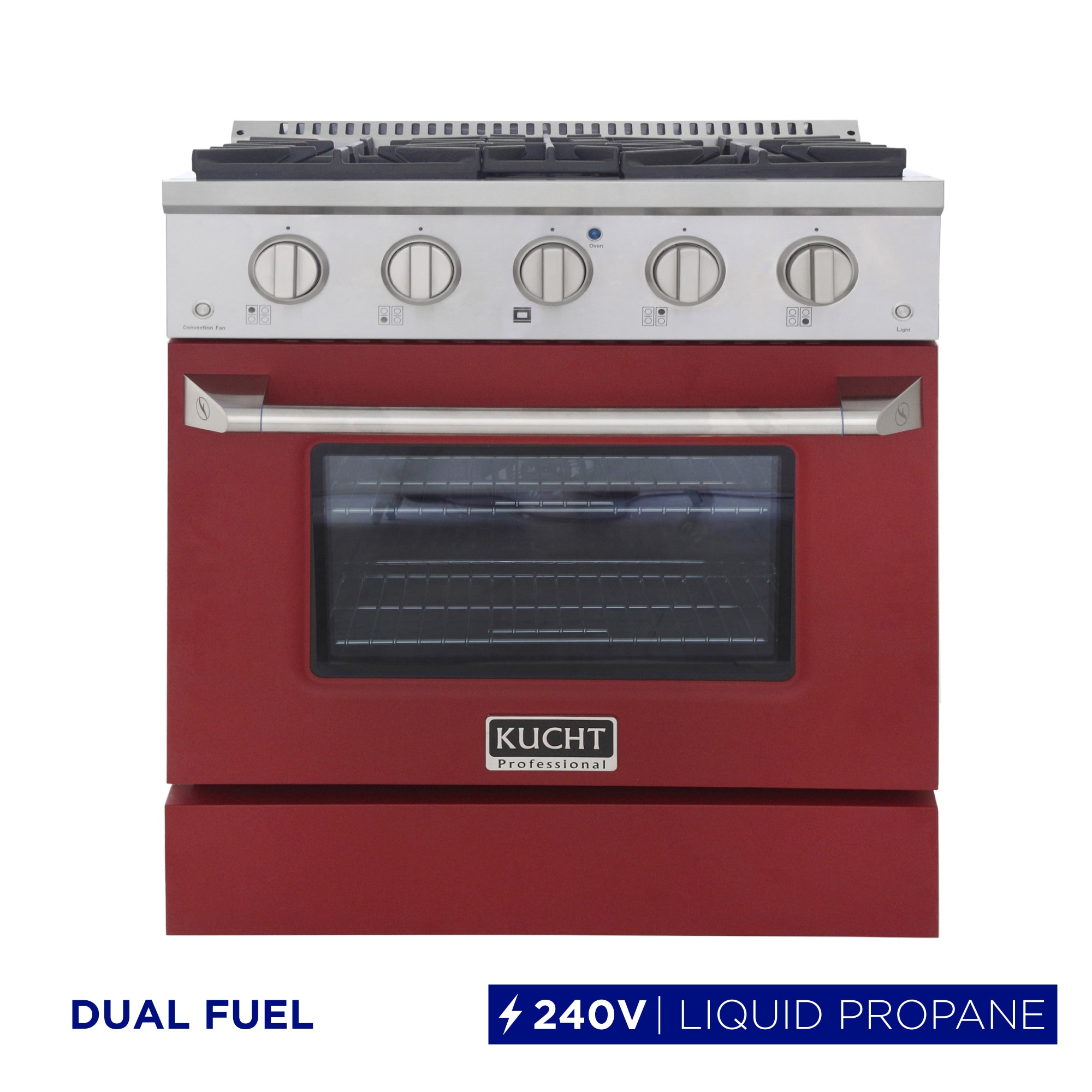 Kucht KDF302/LP-R 30-in Deep recessed 4 burners Convection Oven Freestanding Dual Fuel Range ( Red )