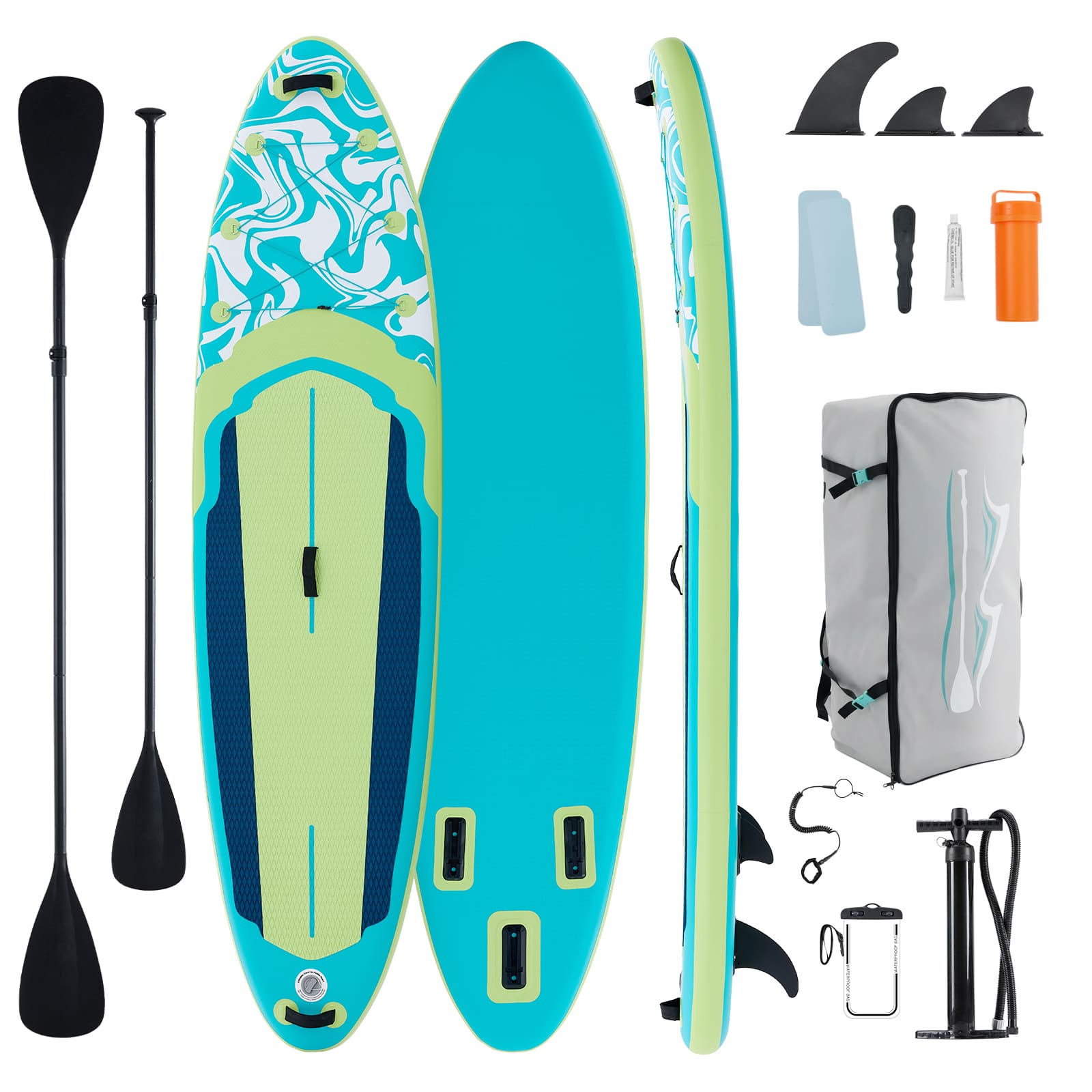 Sweetcrispy 10.6 ft Inflatable Stand Up Paddle Board with Premium Accessories 400 lbs Capacity Wide Stable For All Skill Levels-Green and Blue