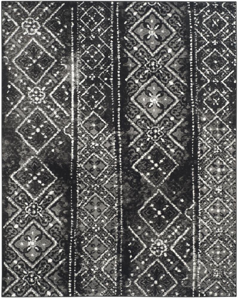 Hand-Knotted Black and Silver Rectangular Synthetic Rug, 9' x 12'